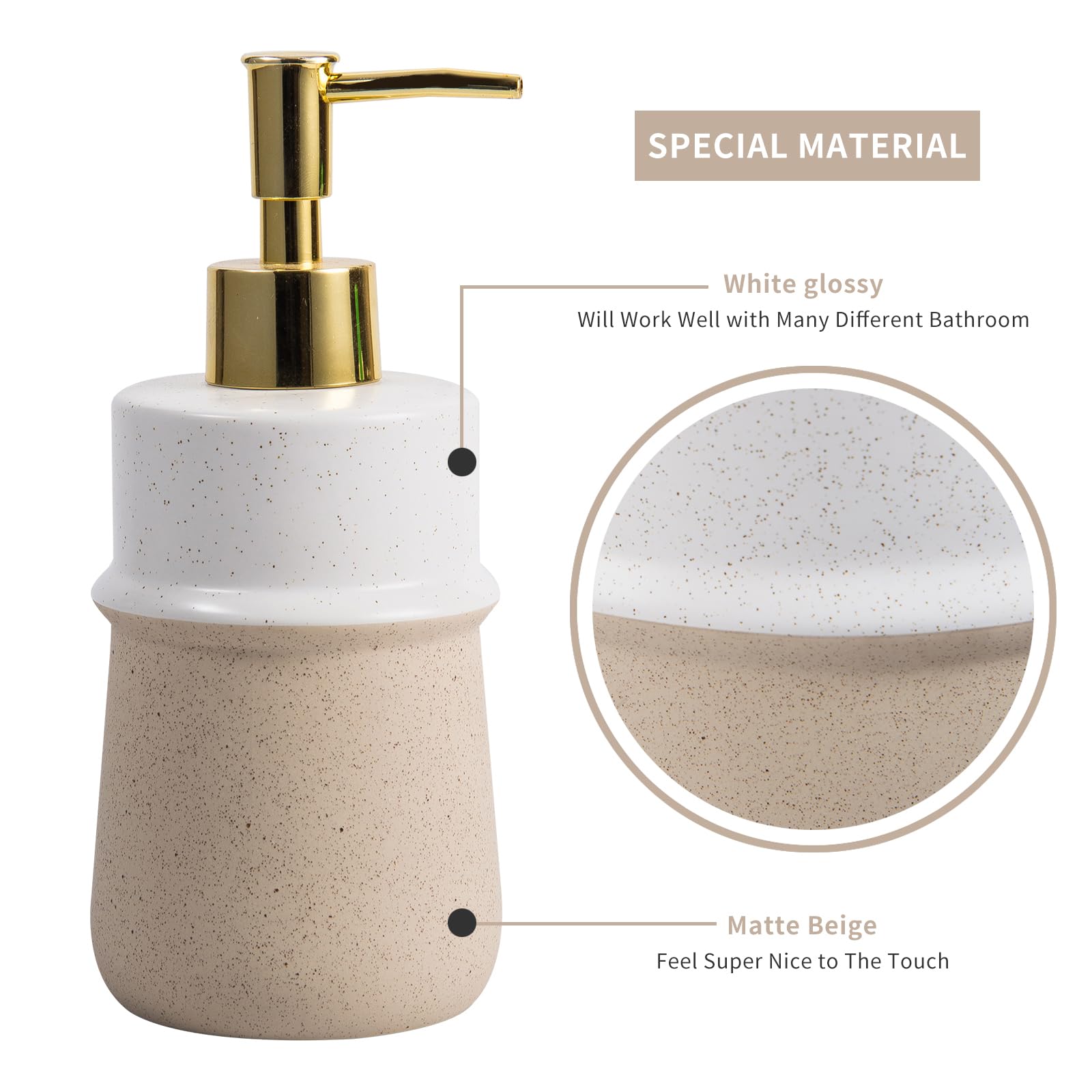 Beige Ceramic Soap Dispenser for Kitchen