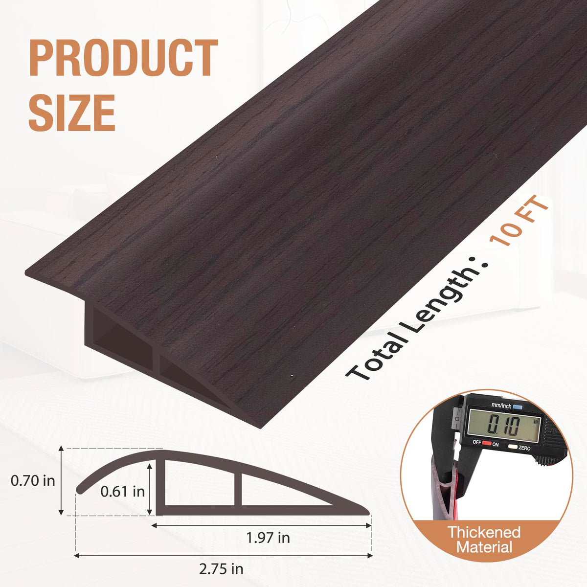 Floor Transition Strip Self Adhesive Vinyl Door Threshold Strip (10 Foot)