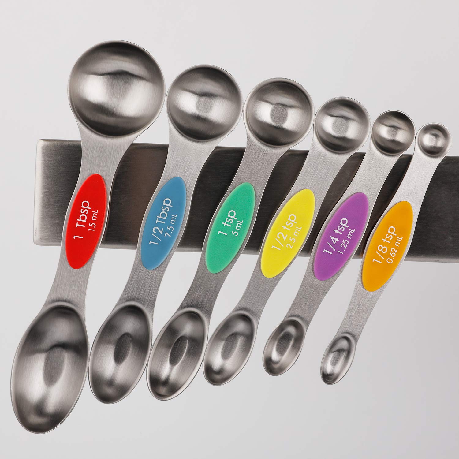 Magnetic Measuring Spoons Stainless Steel Dual Sided Teaspoons Tablespoons (6 Count)