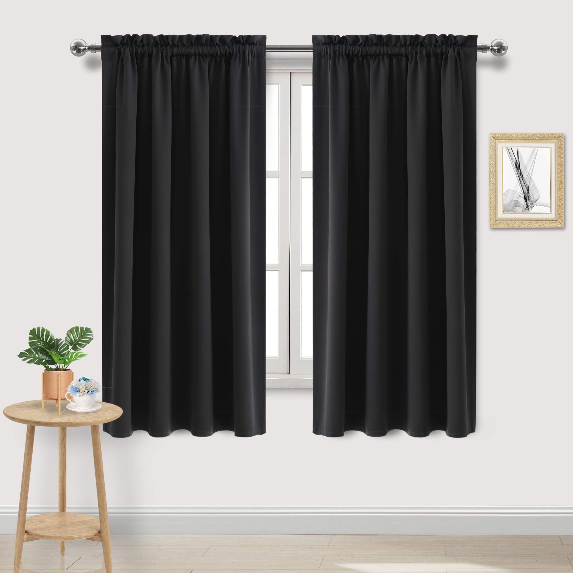 Blackout Curtains for Bedroom Living Room 52 x 63 Inch Long Black