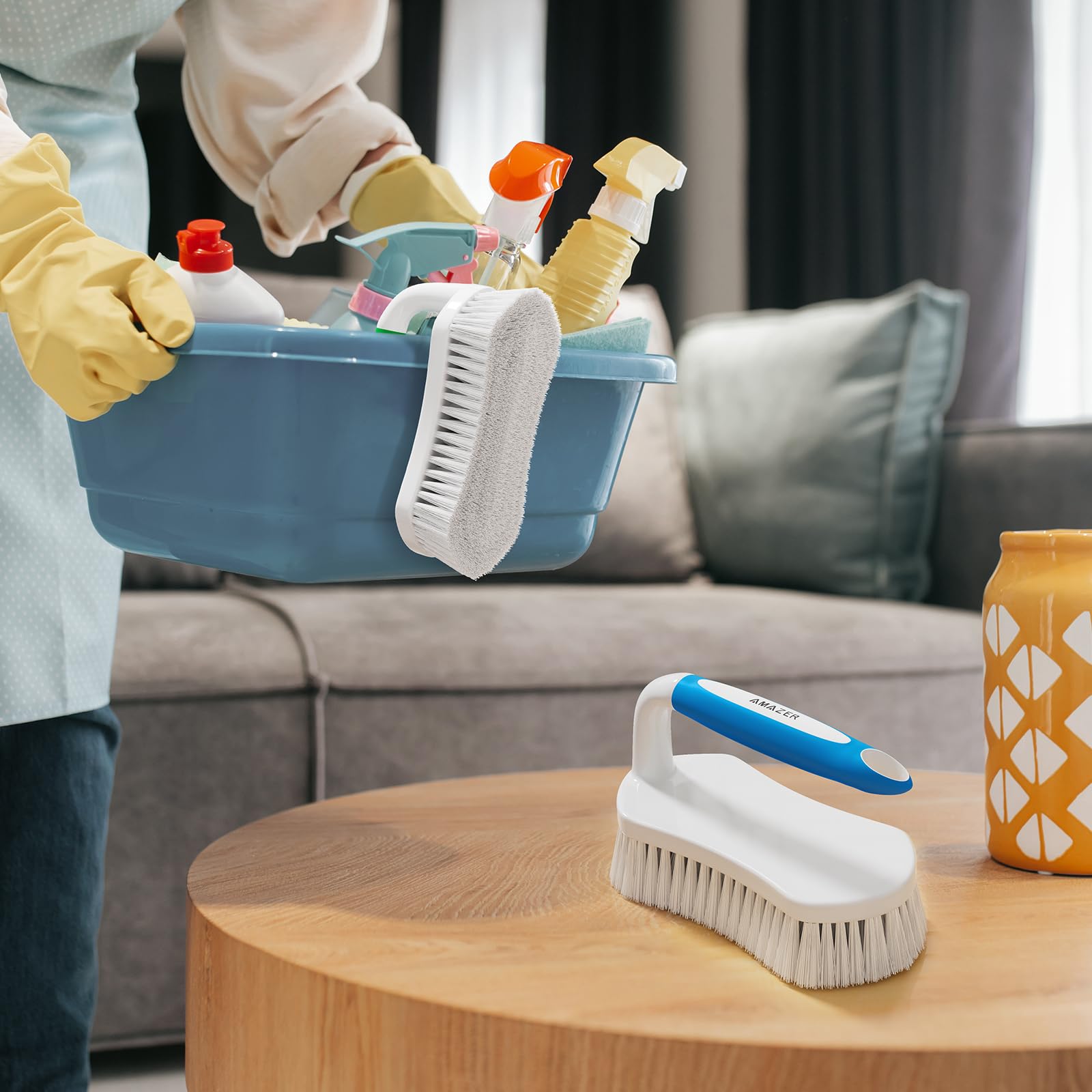 Scrub Brush for Cleaning Comfort Grip Shower Scrubber Flexible Stiff Bristles with Handle Heavy Duty Cleaner Brush for Tub Sink Carpet Floor (2 Count)
