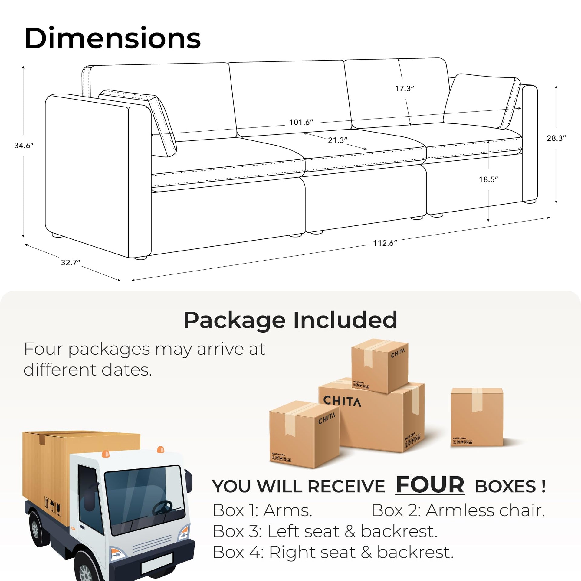 112" Modular Sectional Sofa (3 Count)