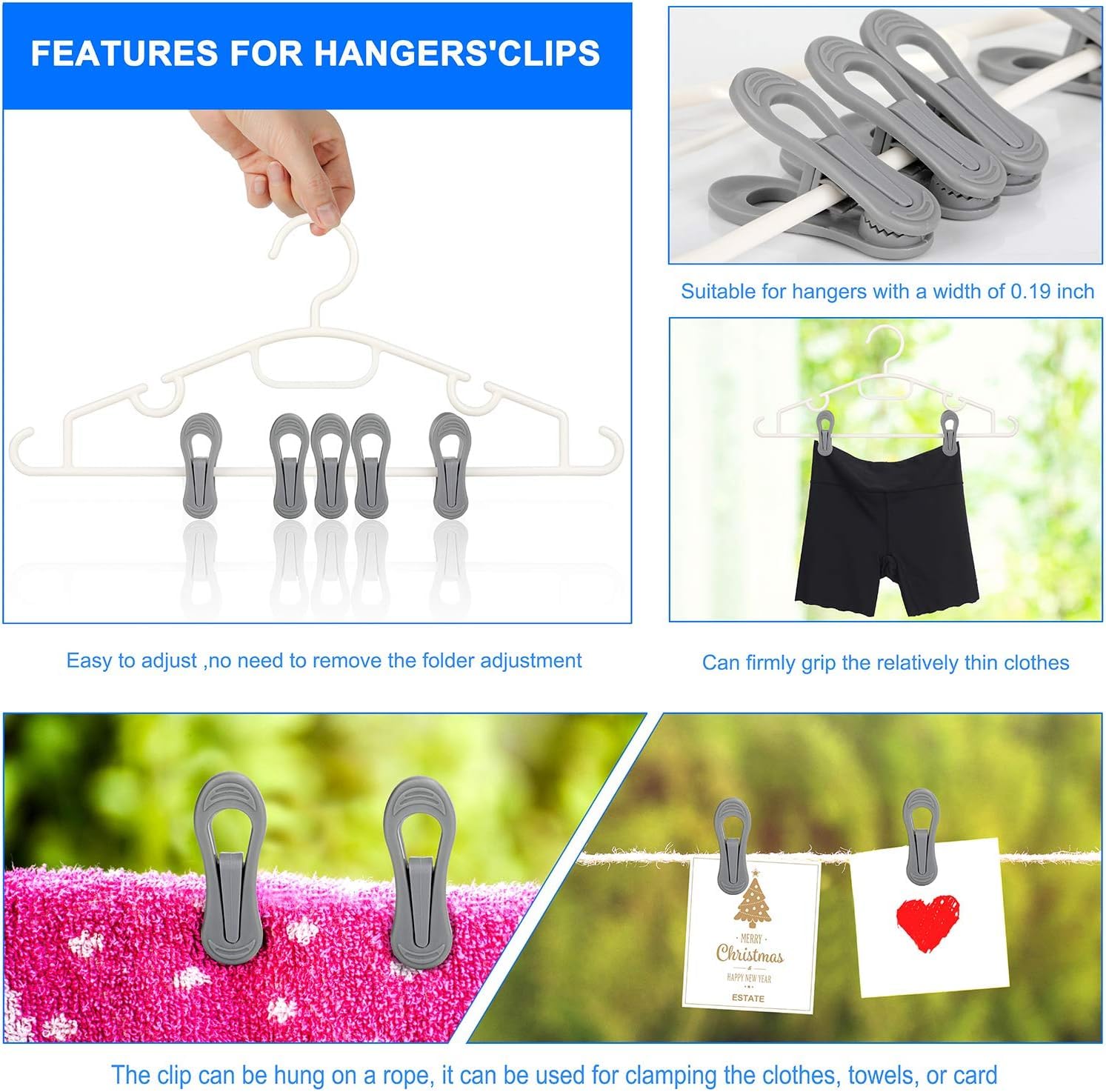 50pc Grey Plastic Hanger Clips (50 Count)