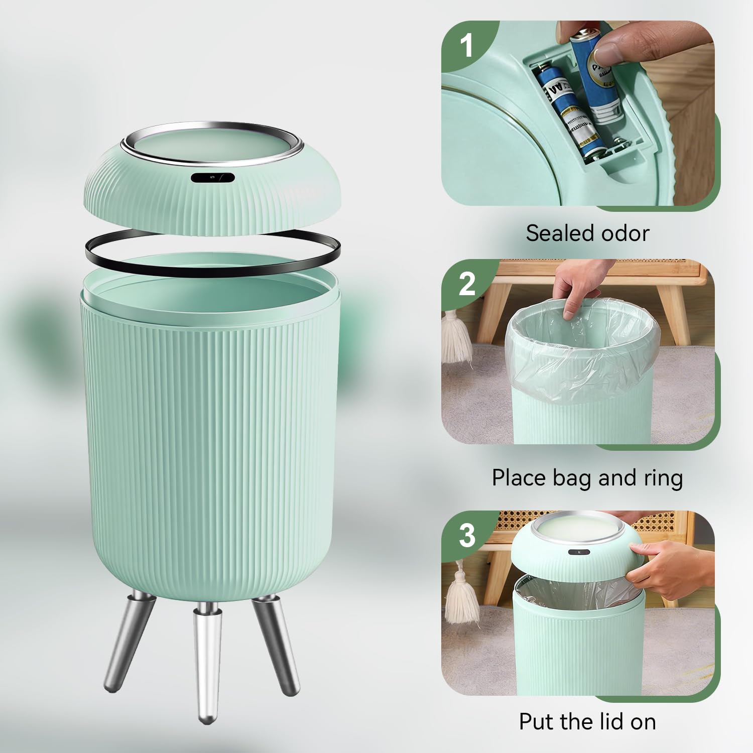 Touchless Sensor Bedroom Trash Can with Lid