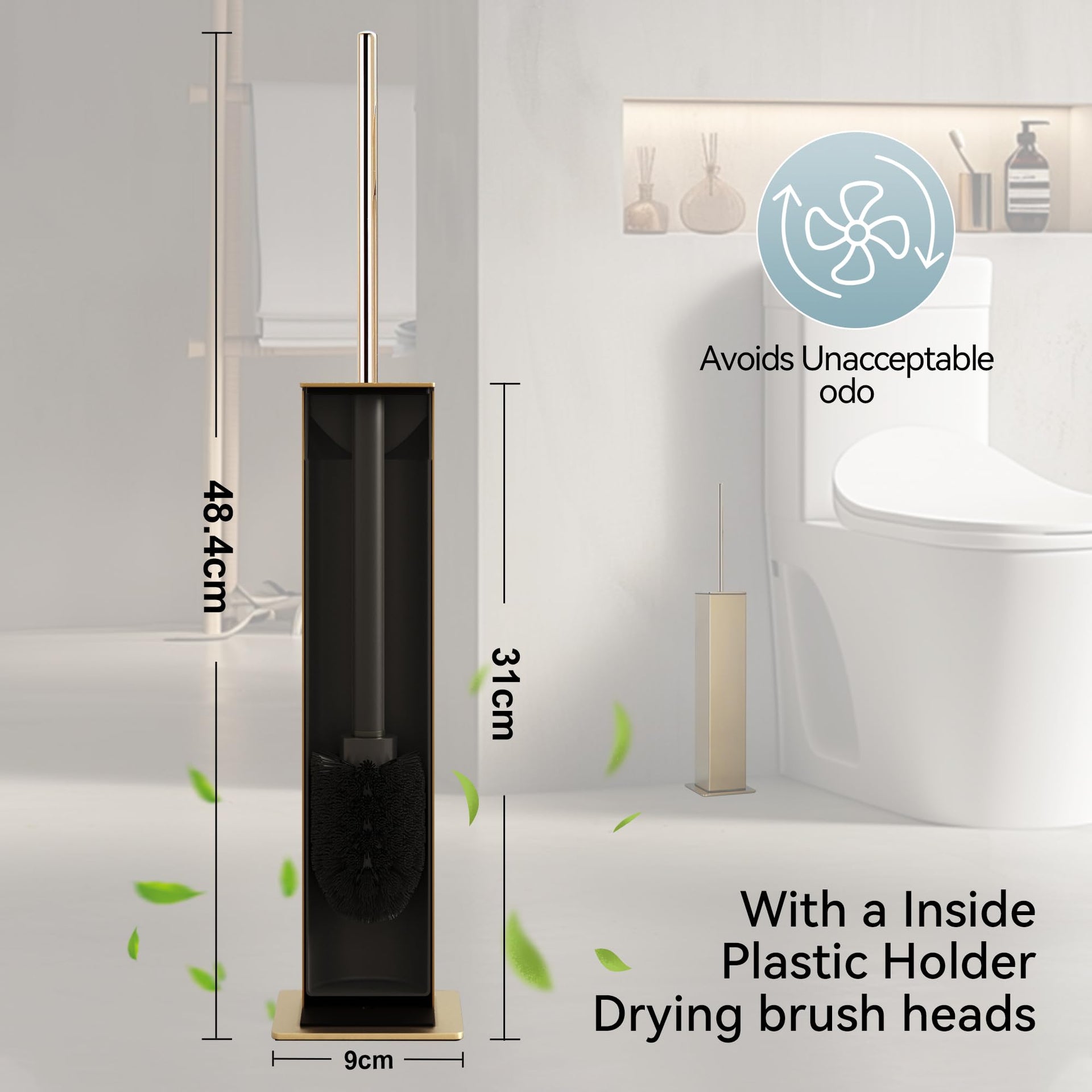Gold Toilet Brush with Holder 304 Stainless Steel Toilet Bowl Brush