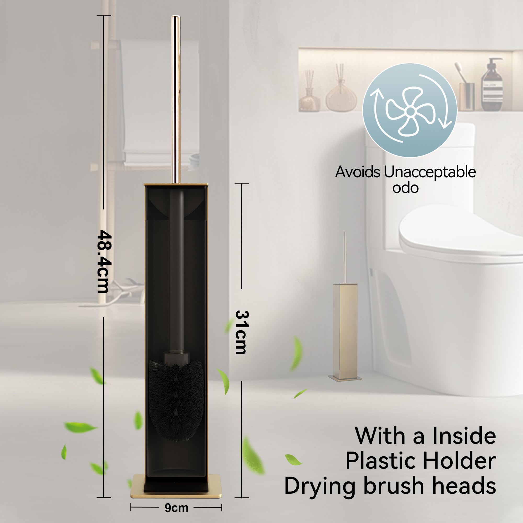 Gold Toilet Brush with Holder 304 Stainless Steel Toilet Bowl Brush