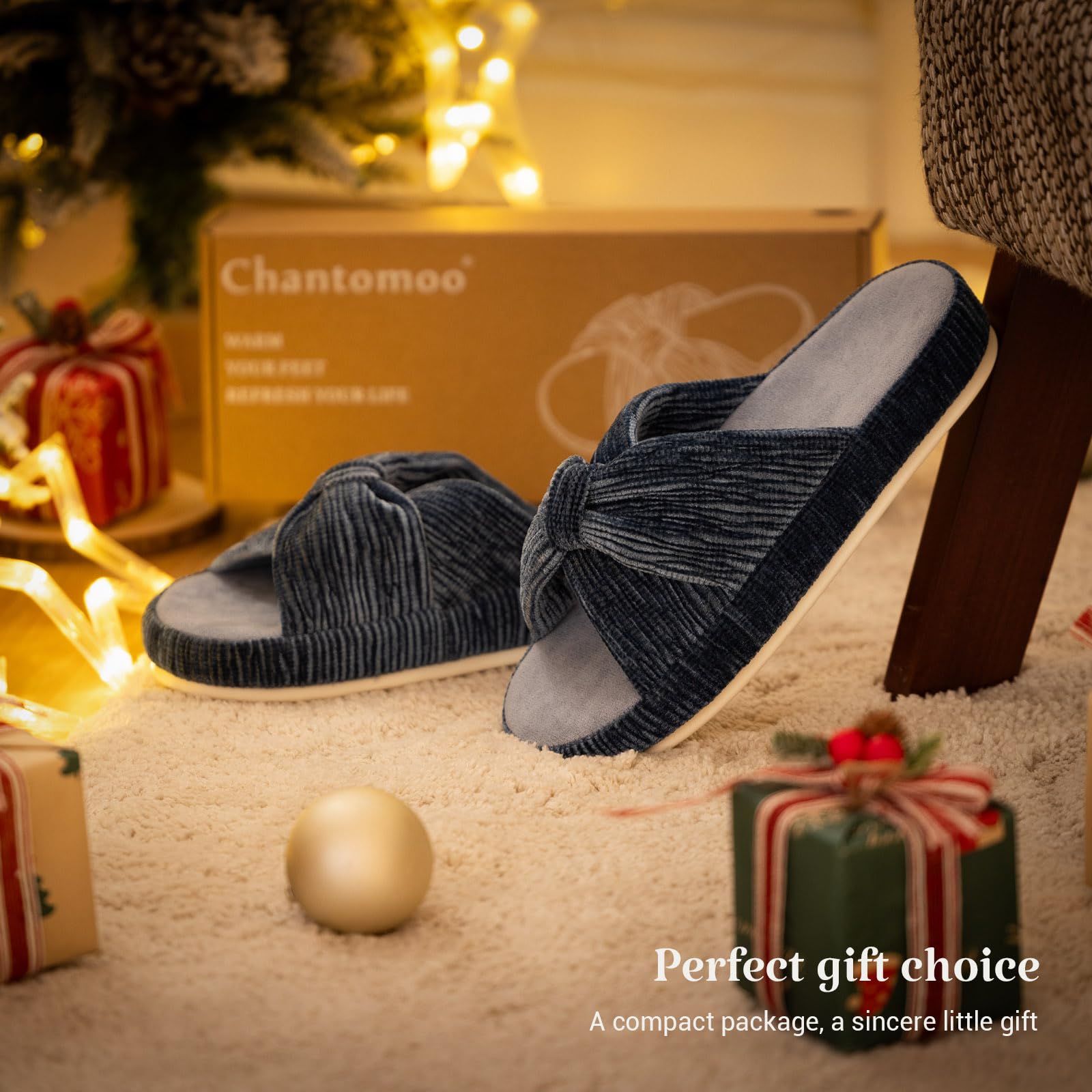 Slippers for Women Memory Foam House Bedroom Bow Crossbands Pearlescent Slipper Shoes Comfy Trendy Gift Slippers Blue Size 5 6 5.5