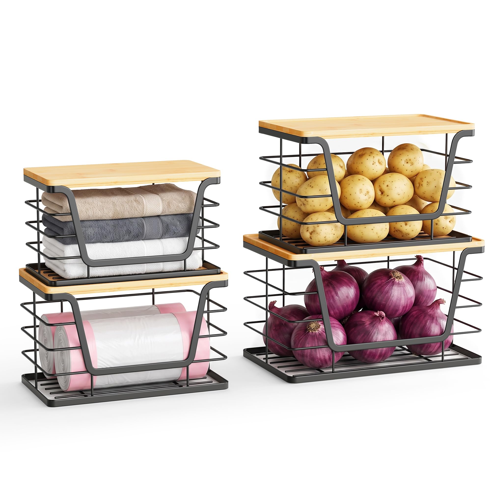 4 Pack Stackable Storage Bins with Lids (4 Count)