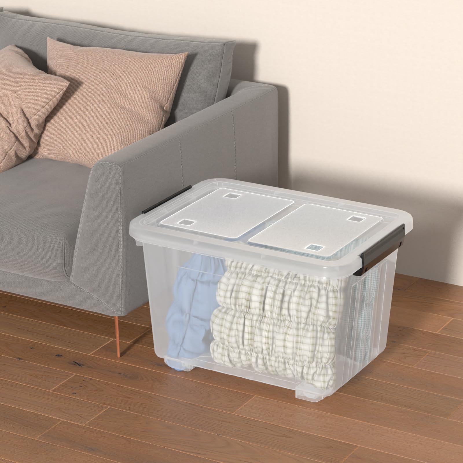 50 Quart Large Plastic Latching Box with Lid (4 Count)