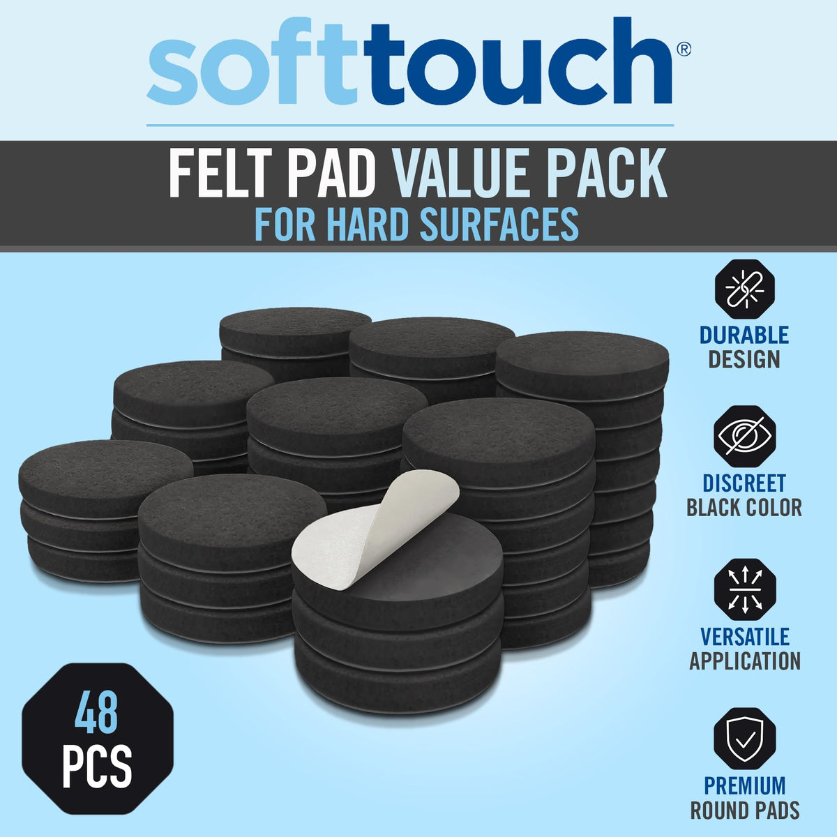 1" Round Reusable Felt Furniture Sliders for Hard Surfaces (48 Count)