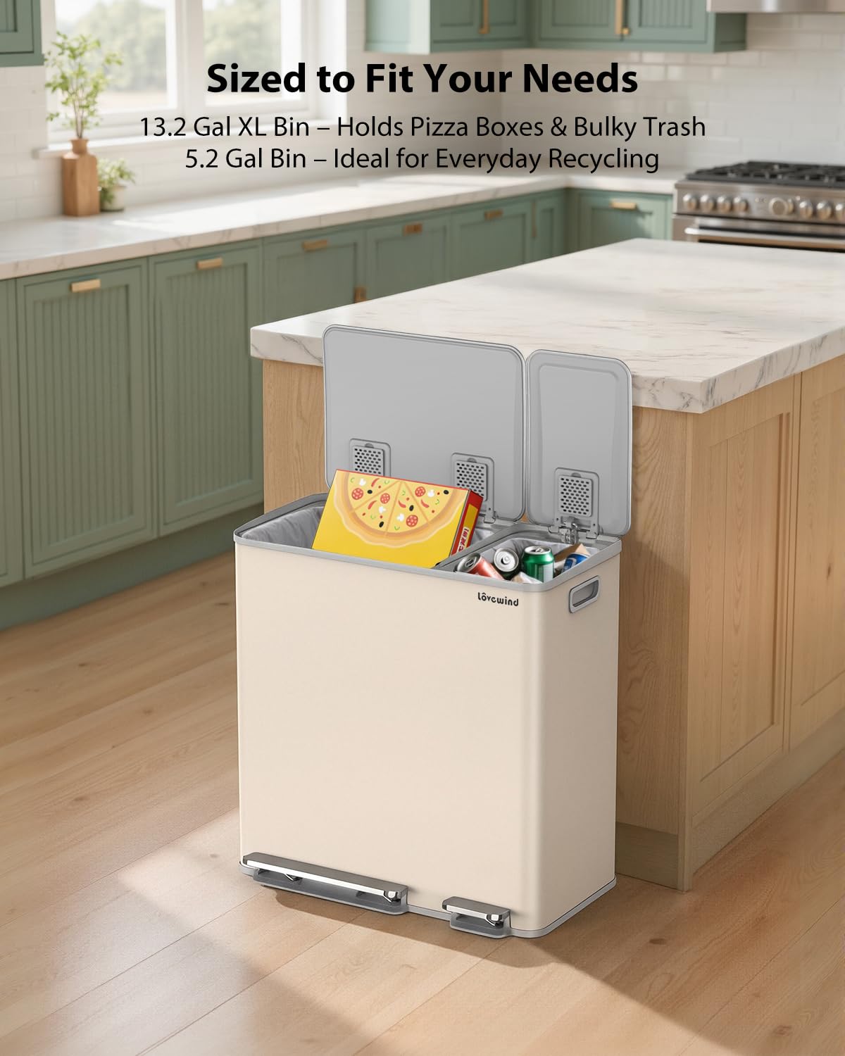 Dual Trash and Recycling Bins for Kitchen