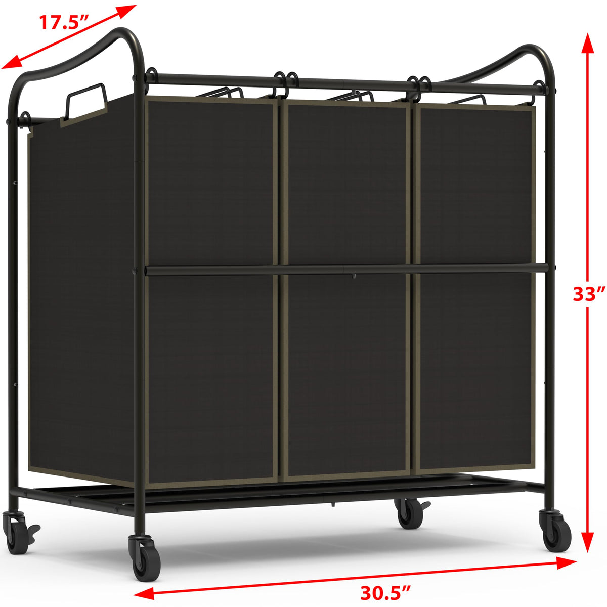 Heavy Duty 3 Bag Laundry Sorter Rolling Cart (12 Count)