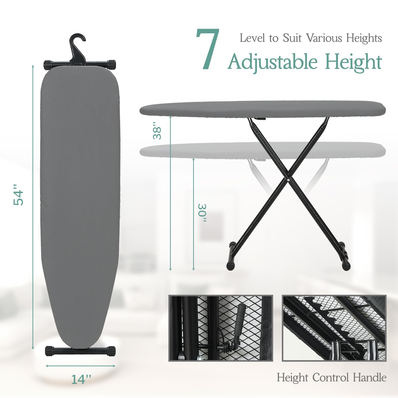 Full Size Ironing Board 54x14 Modern Gray