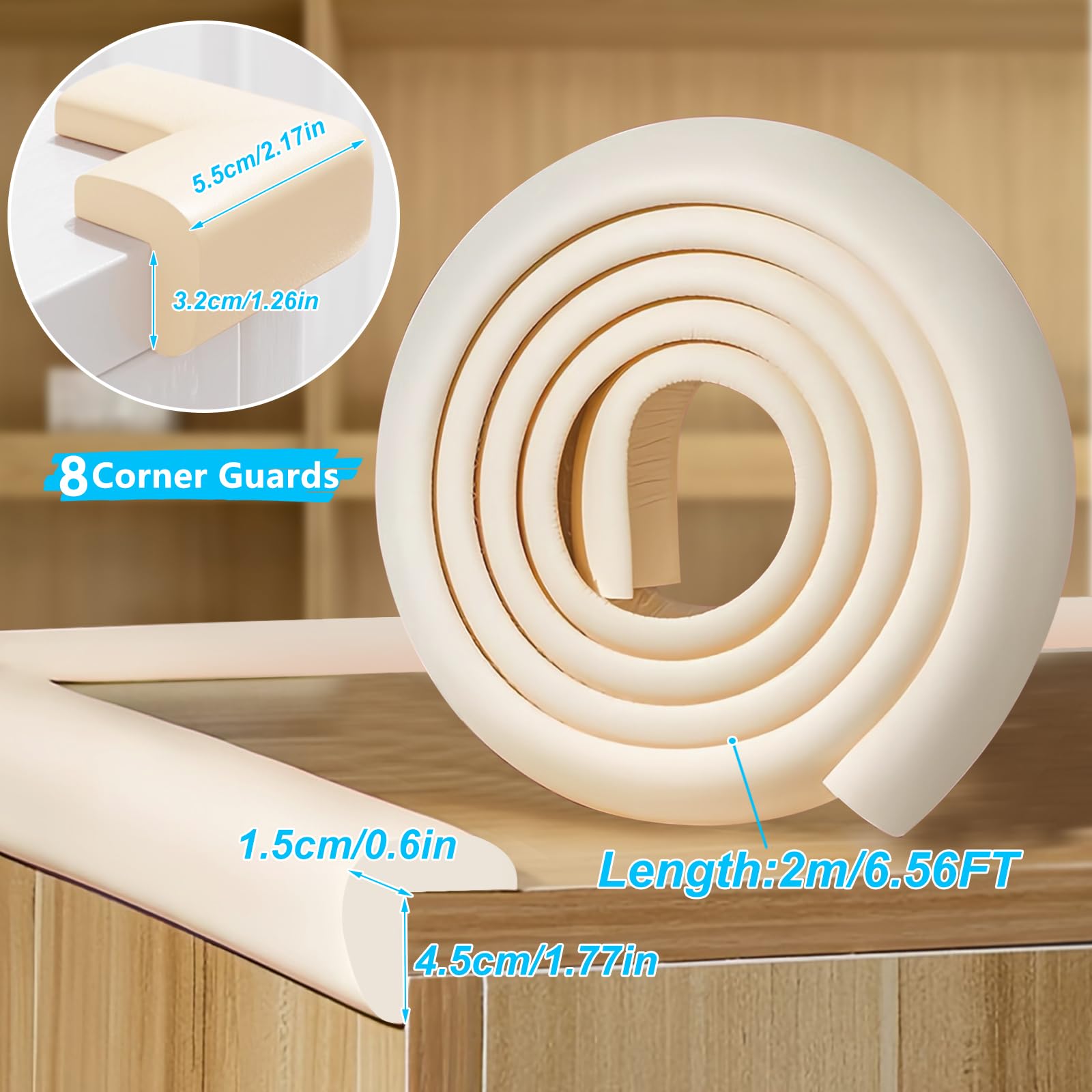 Foam Baby Edge Protector Strip Furniture Safety 1 Rolls+ 8 Corners (8 Count)