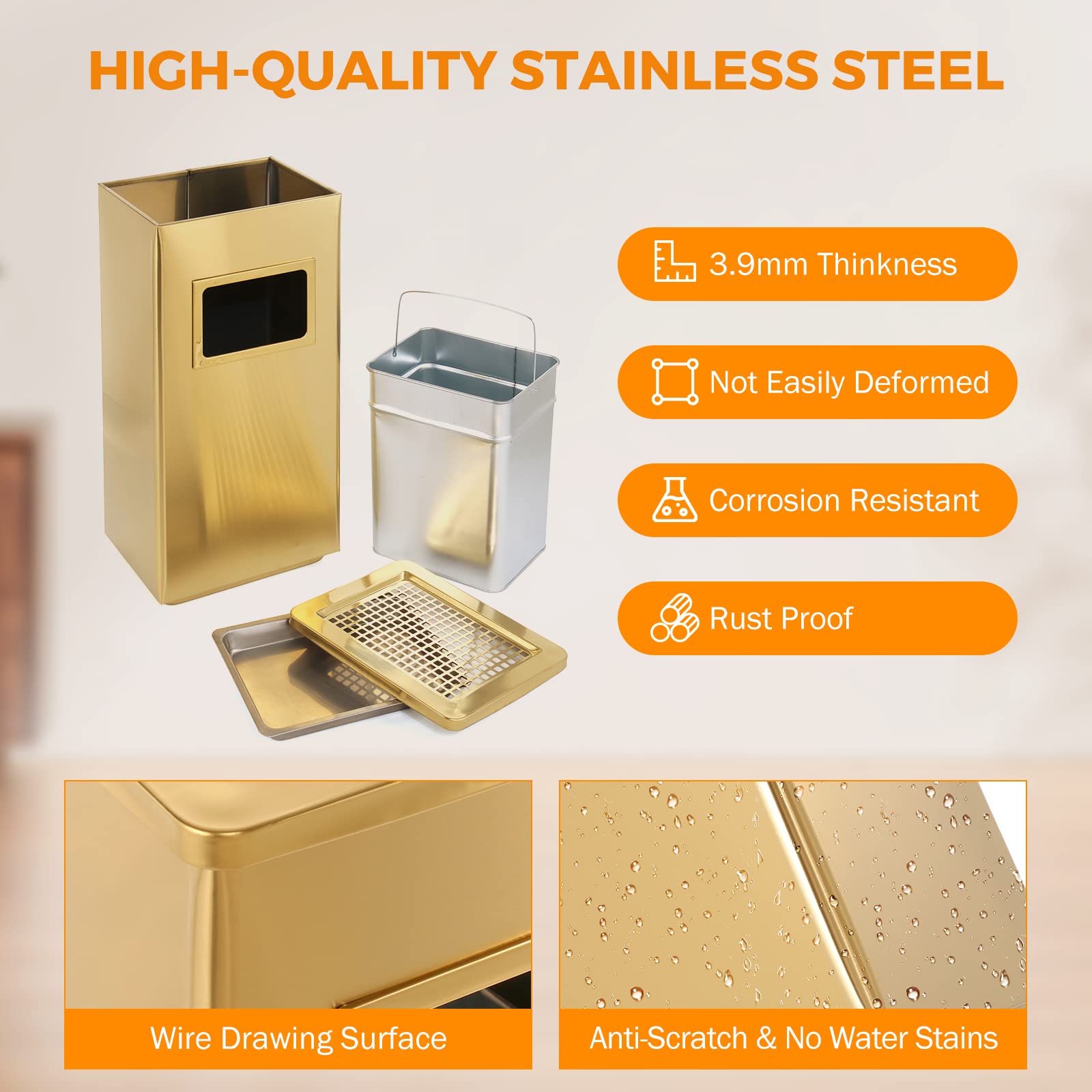 Gold Trash Can with Lid