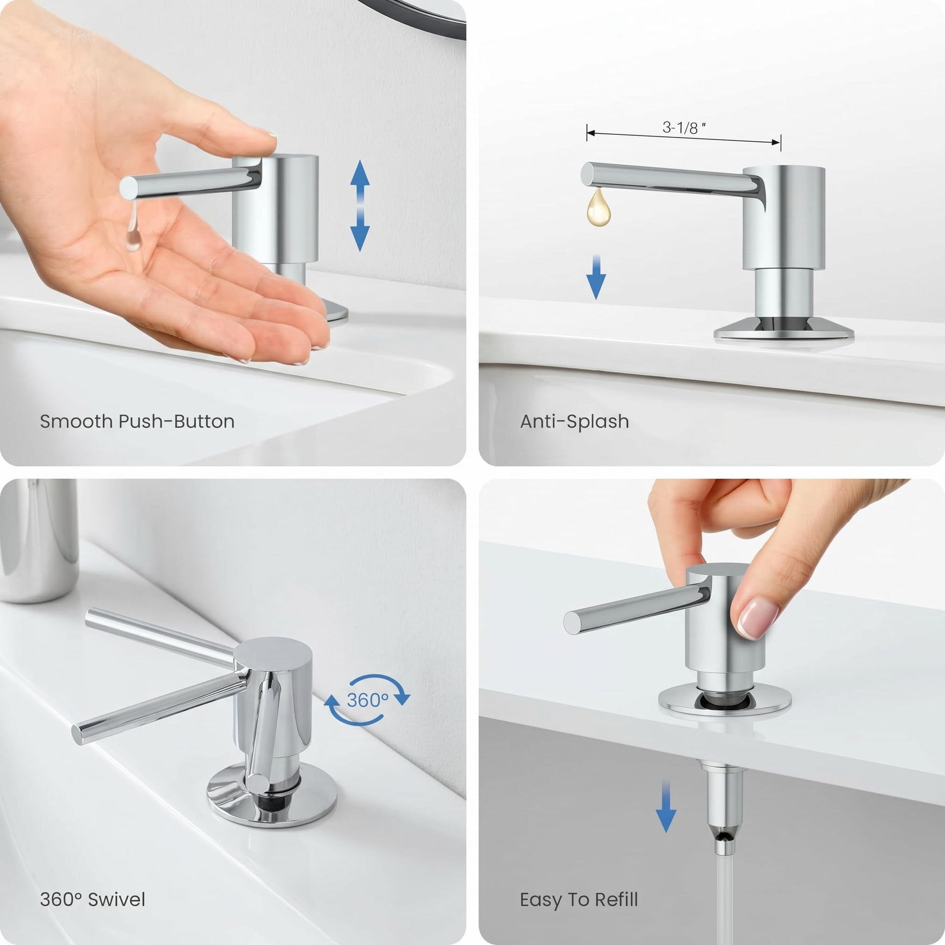 304 Stainless Steel Kitchen Sink Soap Dispenser 10 oz