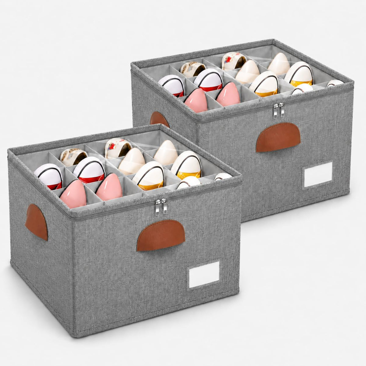 2 Pack Shoe Organizer for Closet with Adjustable Divider Shoe Storage Box (2 Count)