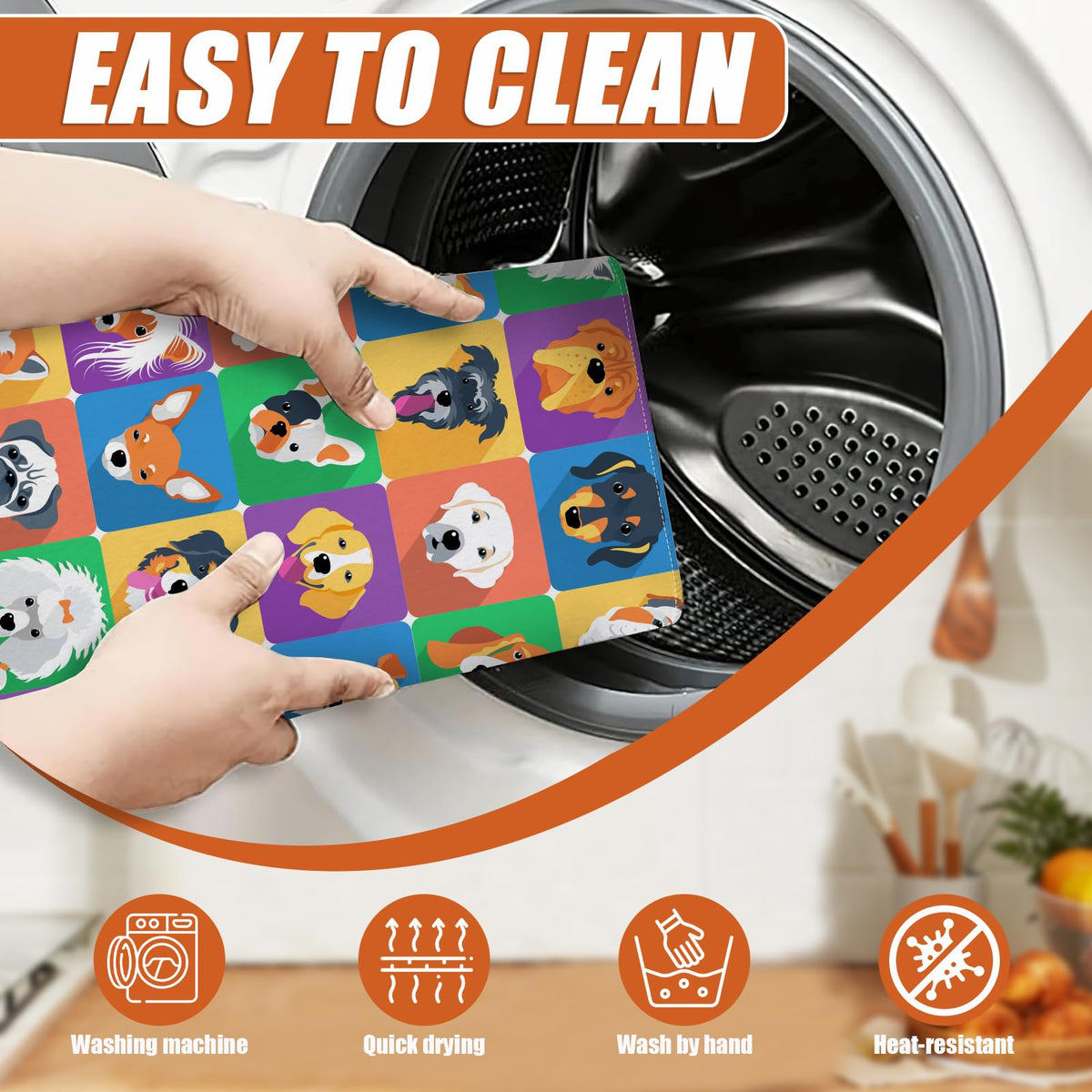 Cute Dogs Dish Drying Mat for Kitchen Counter Microfiber Absorbent Dish Kitchen Drying Mat Draining Reusable Washable for Dishes