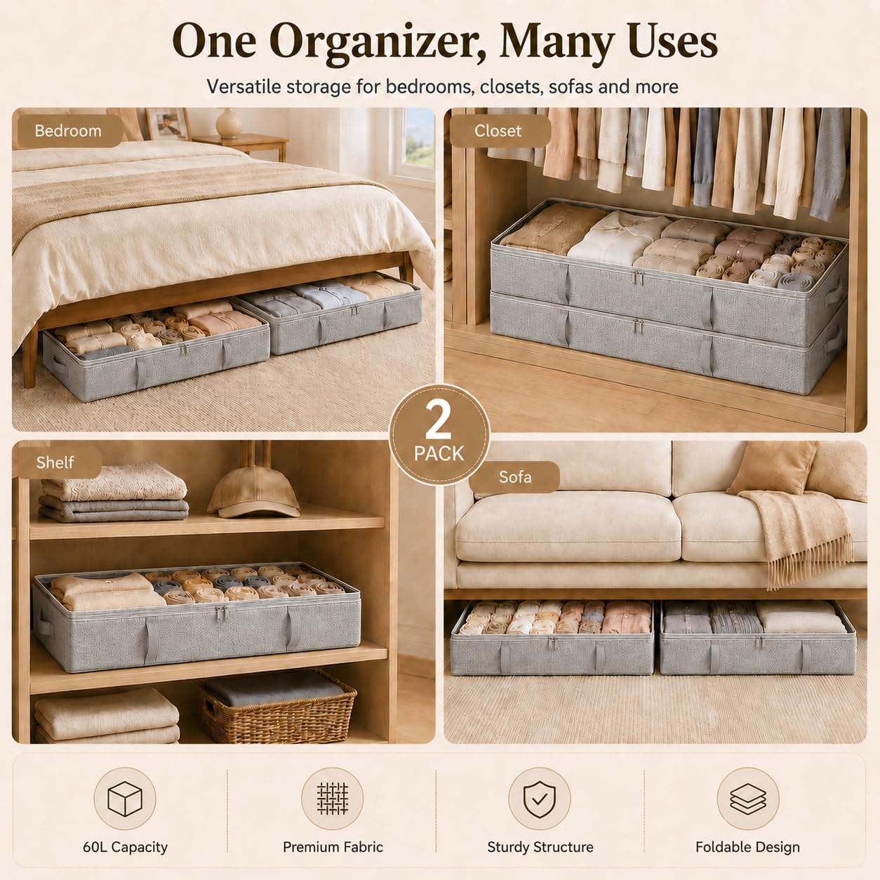 Side Supported Under Bed Storage Containers (2 Count)