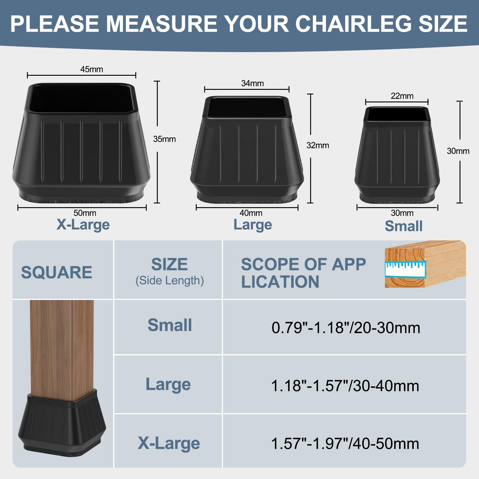 24PCS Square Chair Leg Floor Protectors for Hardwood Floors (24 Count)