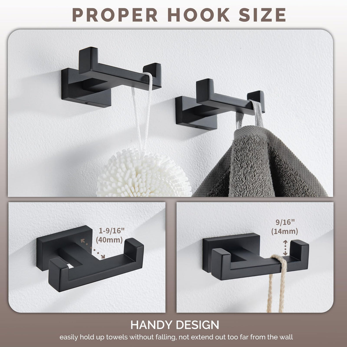 Bathroom Towel Hook Matte Black (2 Count)