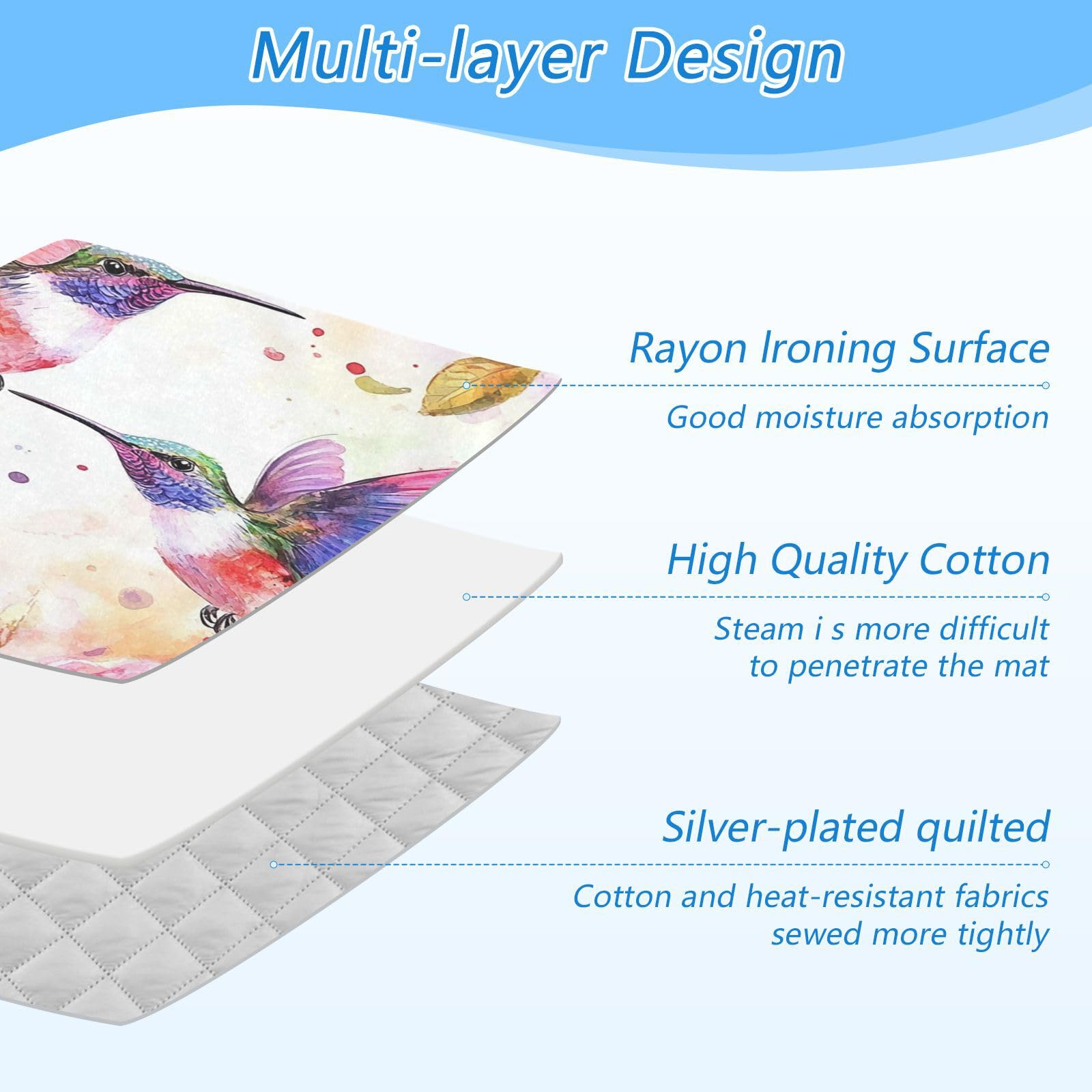 Watercolor Rose Pink Spring Hummingbird White Ironing Mat for Table top Portable Ironing Pad Blanket for Washer Dryer Countertop Travel