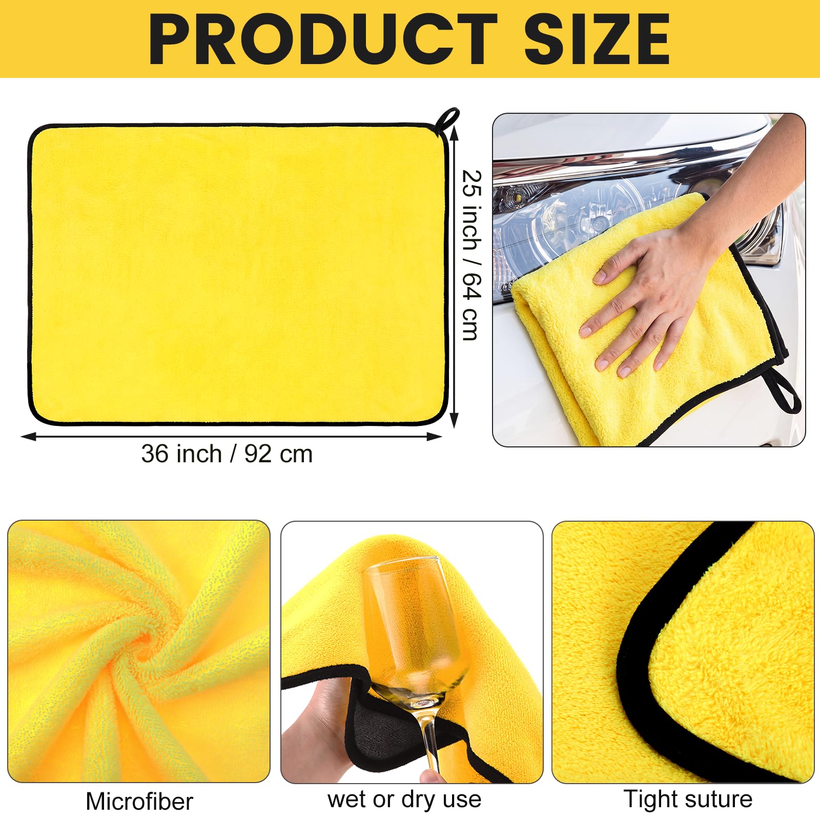 6 Pcs Yellow Microfiber Towels (6 Count)
