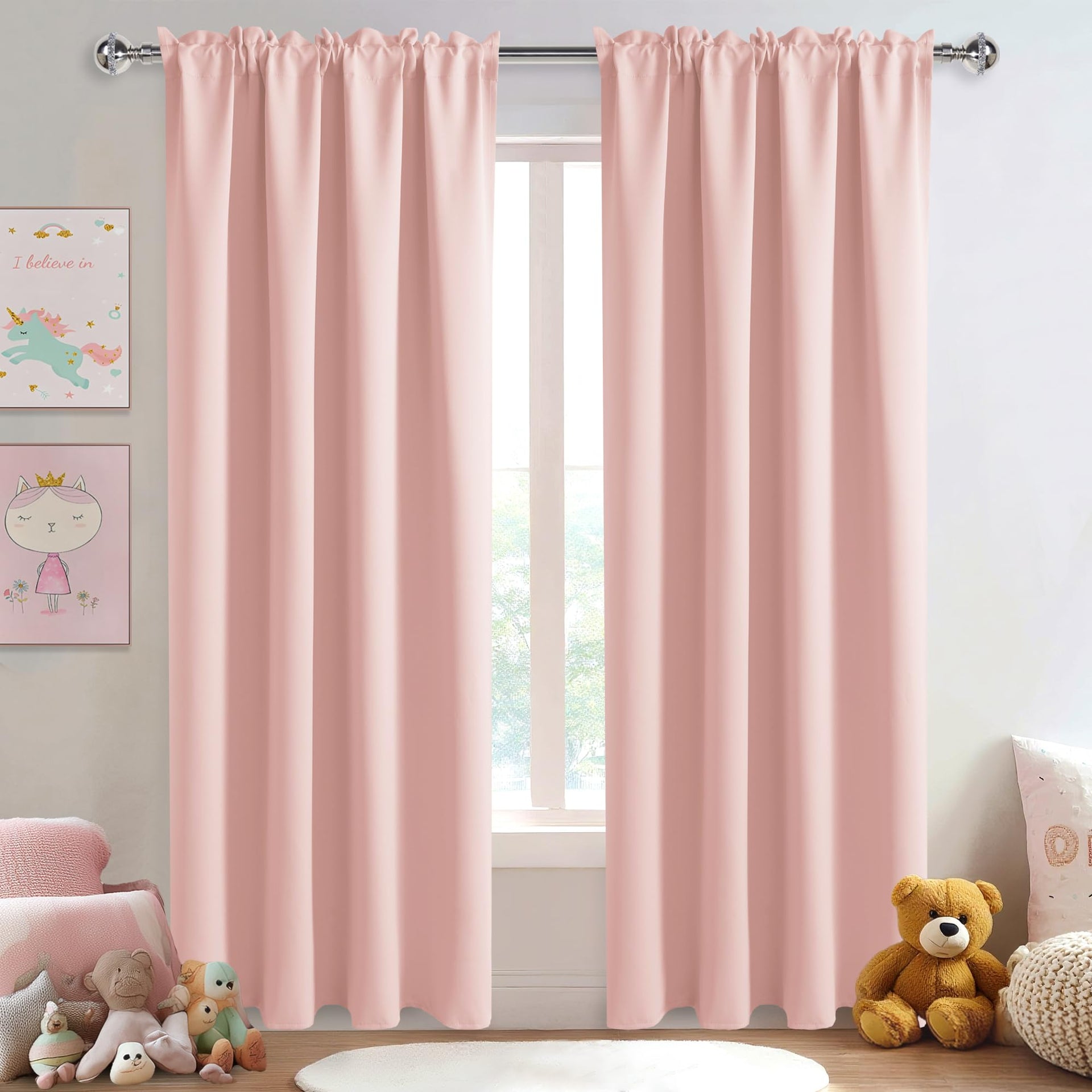 Blackout Curtains for Bedroom 52 x 84 Inch Long Blush Pink 2 Panels (2 Count)