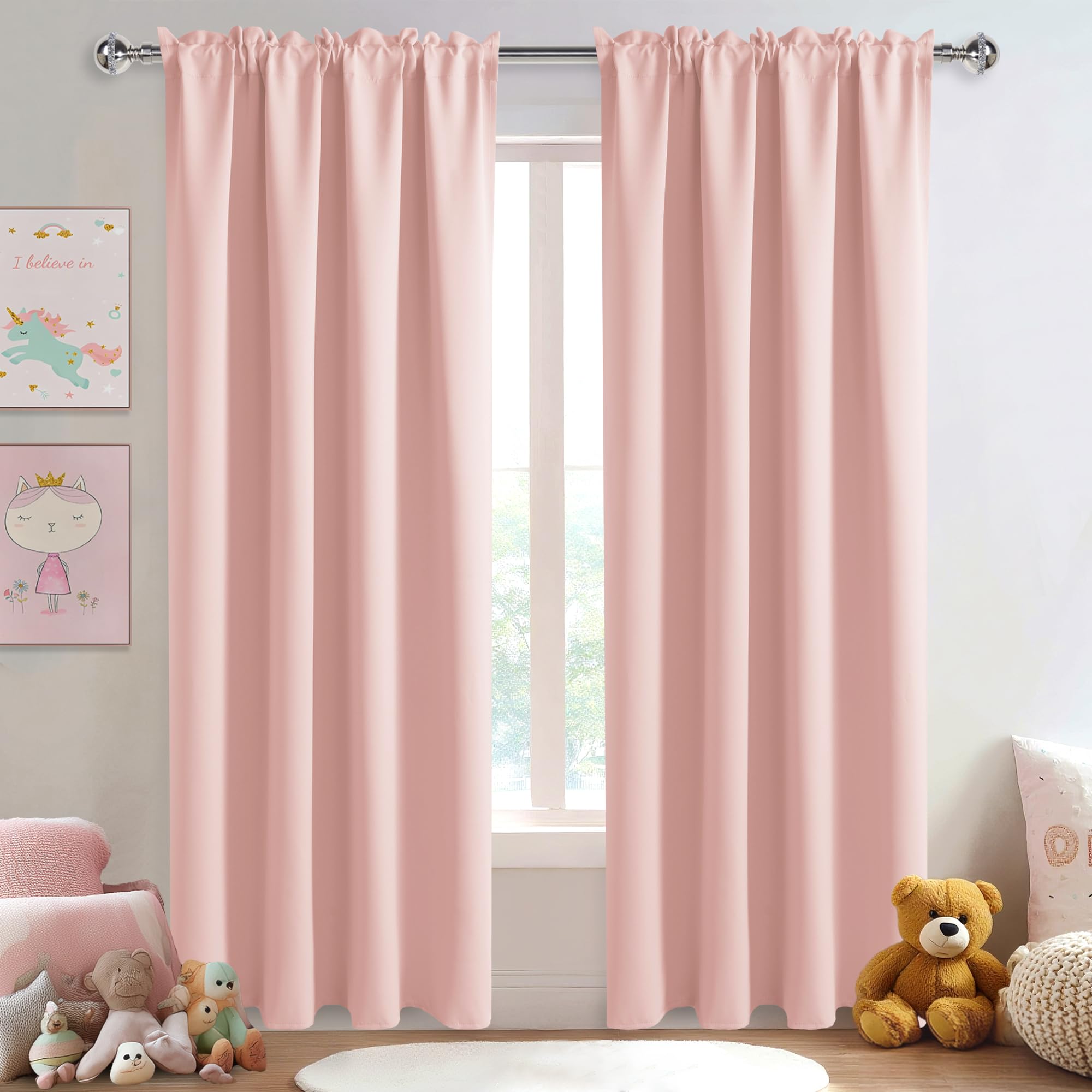 Blackout Curtains for Bedroom 52 x 84 Inch Long Blush Pink 2 Panels (2 Count)