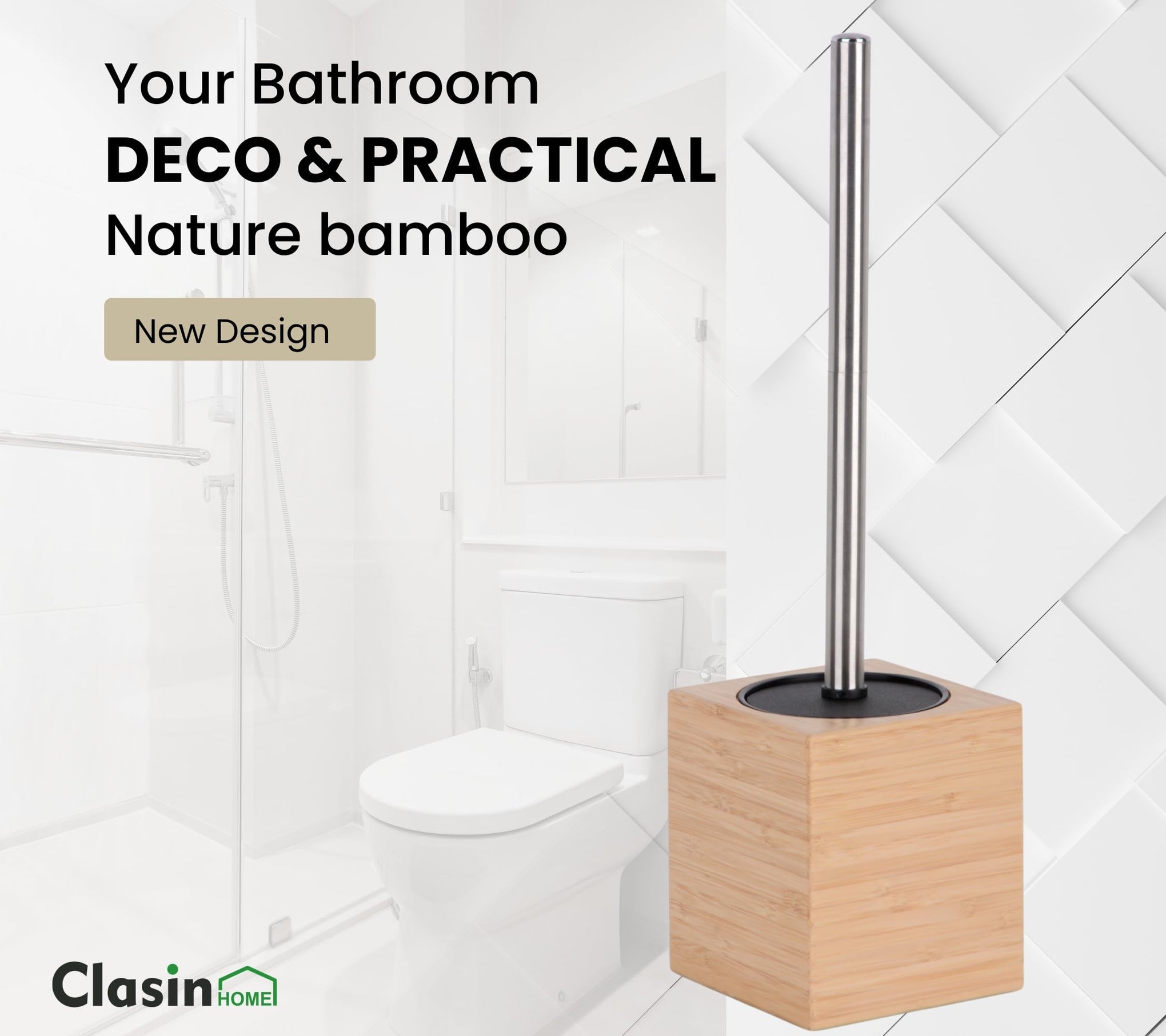 Toilet Bowl Brush Holder with Bamboo and Stainless Steel for Durable Use