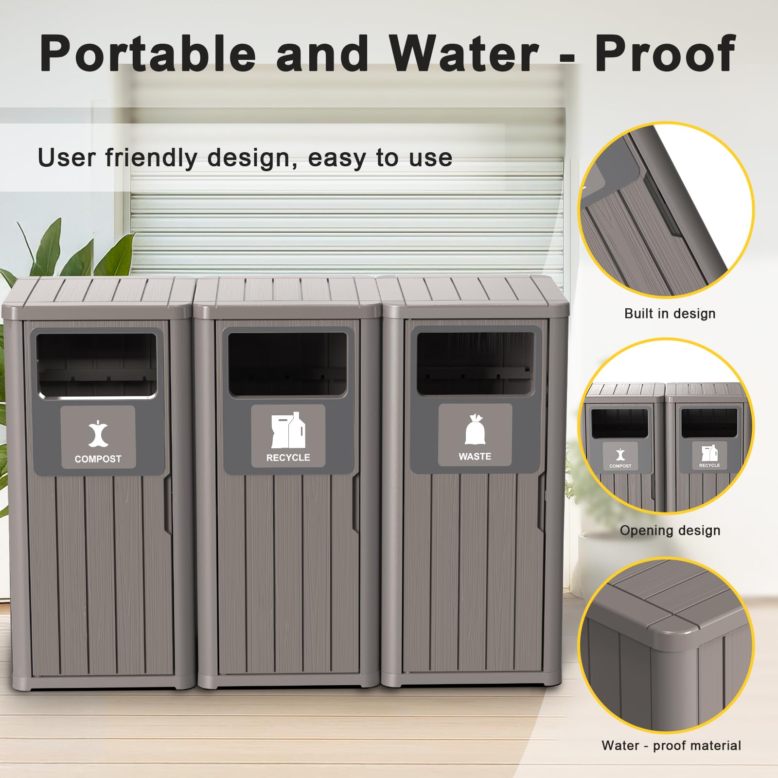 Outdoor Three Barrel Trash Can