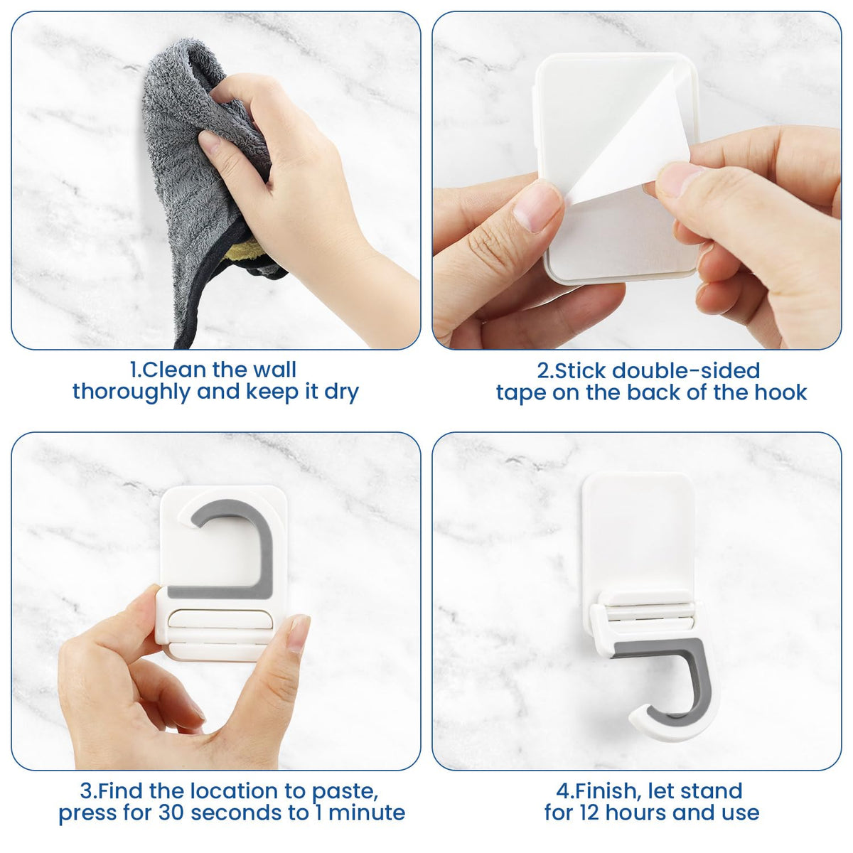 4 Pcs White Broom and Mop Holder Wall Mount Self