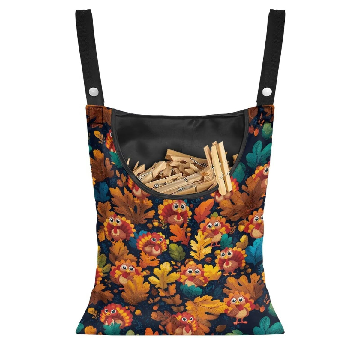 Turkey Clothespin Bag with Hanging Hook Maple Leaf Clothes Pin Holder Waterproof Clothespin Storage Organizer with Large Opening Clothespin Bag for Clothesline Outdoor