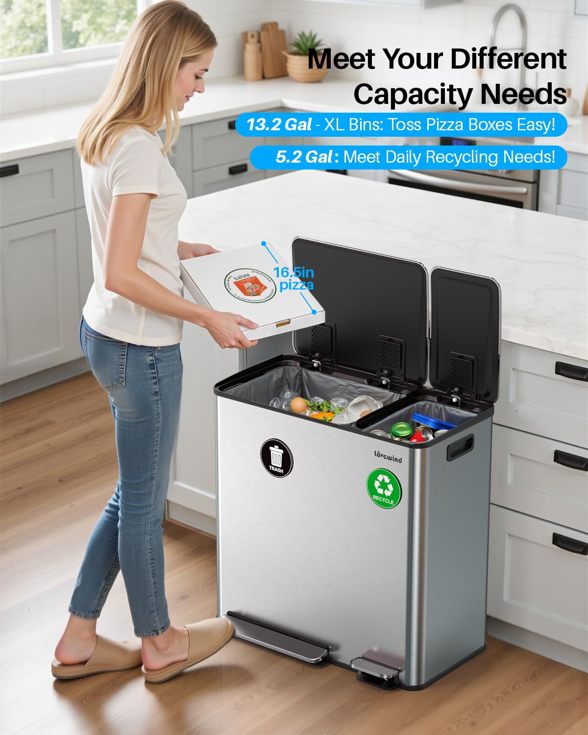 Dual Trash and Recycling Bins for Kitchen