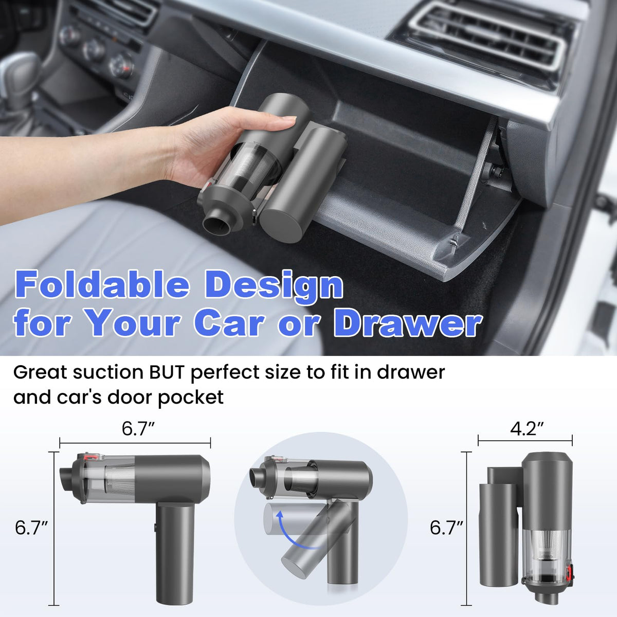 Car Vacuum Portable Cordless with 16000PA Ultra Suction 4