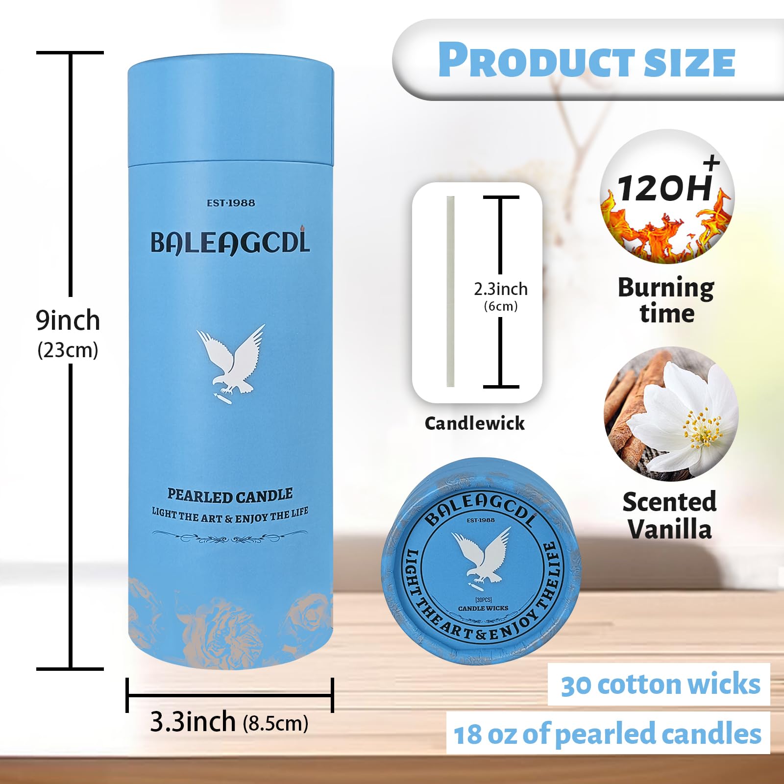 Vanilla Scented White Pearled Candle 18oz Luxury Sand Candle Granulated Wax (18 Ounce)