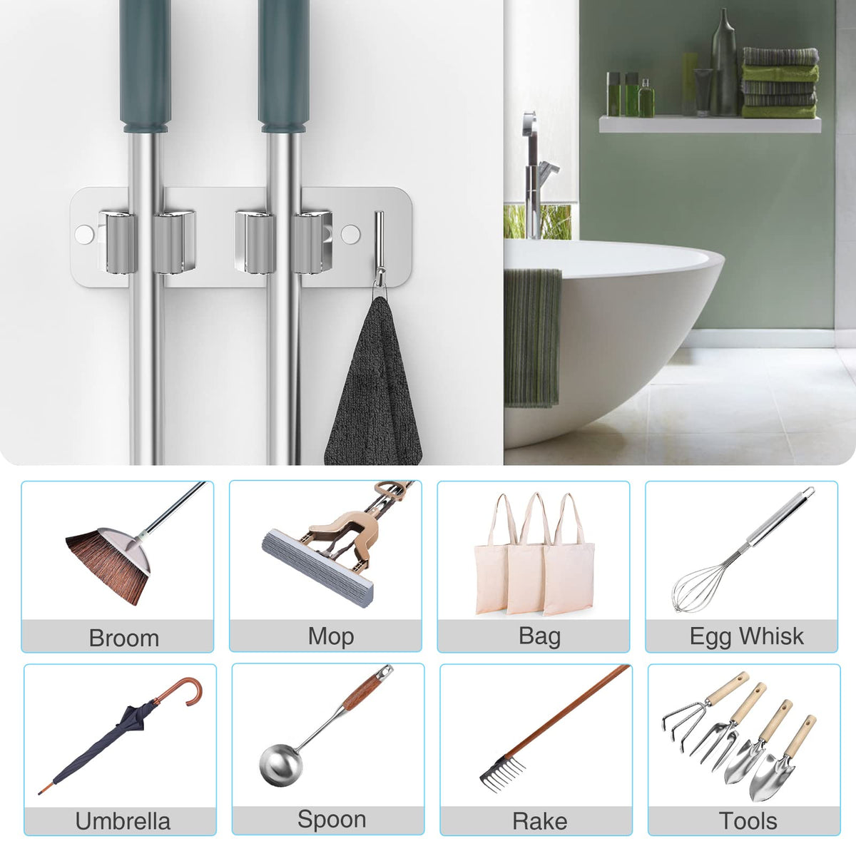 Wall Mount Mop and Broom Holder (2 Count)