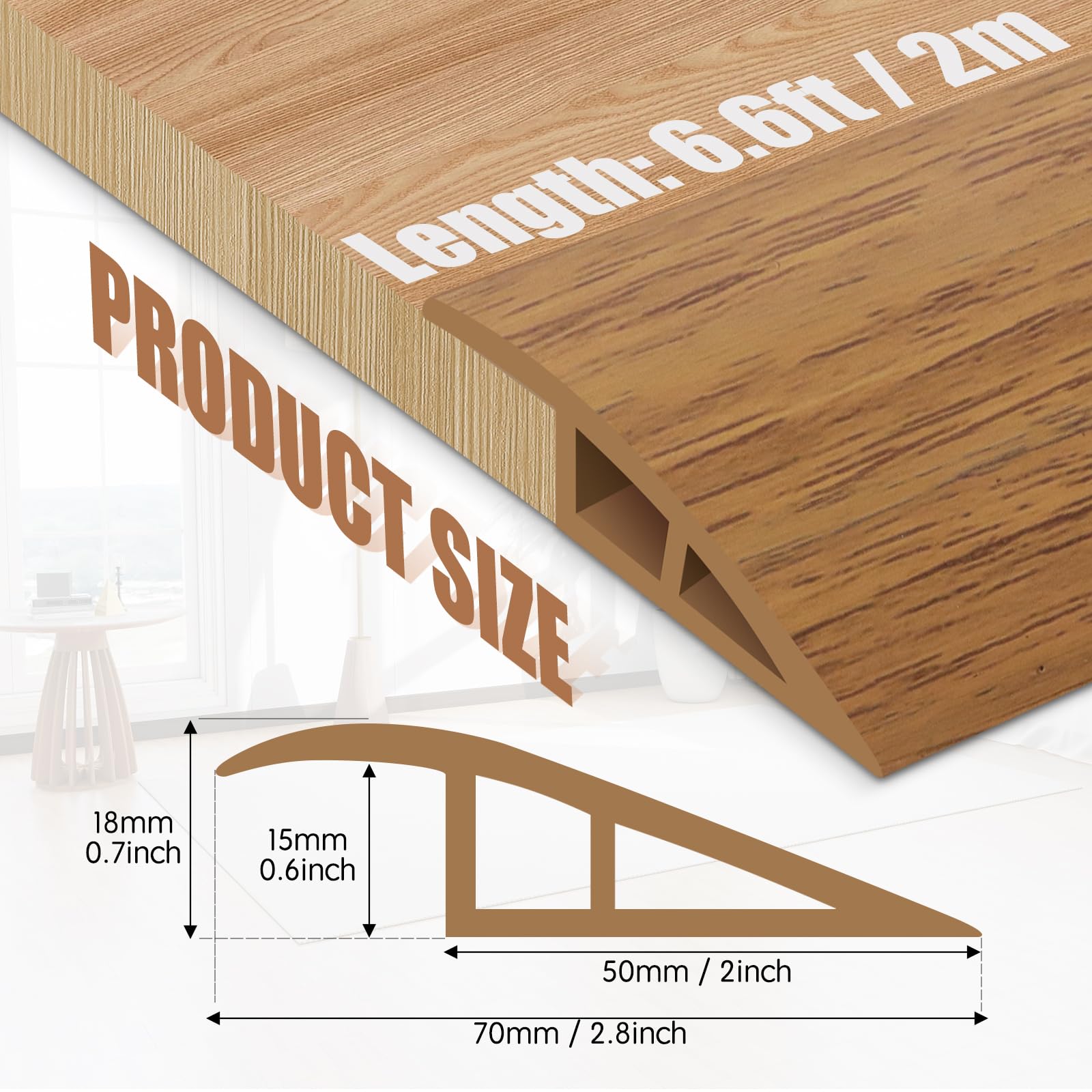 Floor Transition Strip Door Threshold 78" Floor Transition Reducer Trim on The Edges Threshold Strip Self Adhesive Suitable for Doorways (6.5833 Foot)