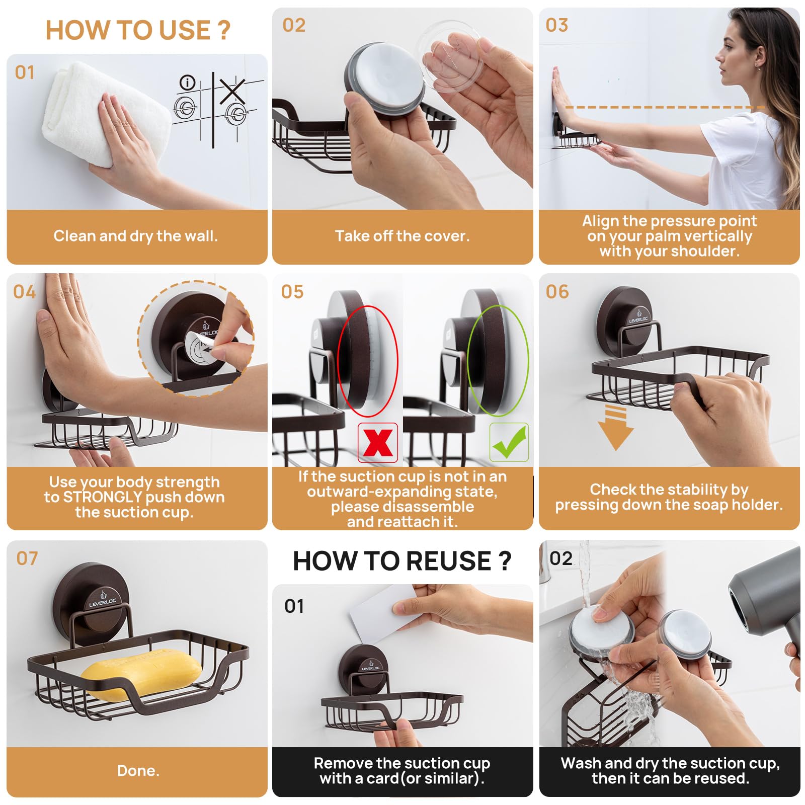 Soap Dish Soap Bar Holder for Shower Suction Cup Wall Mounted