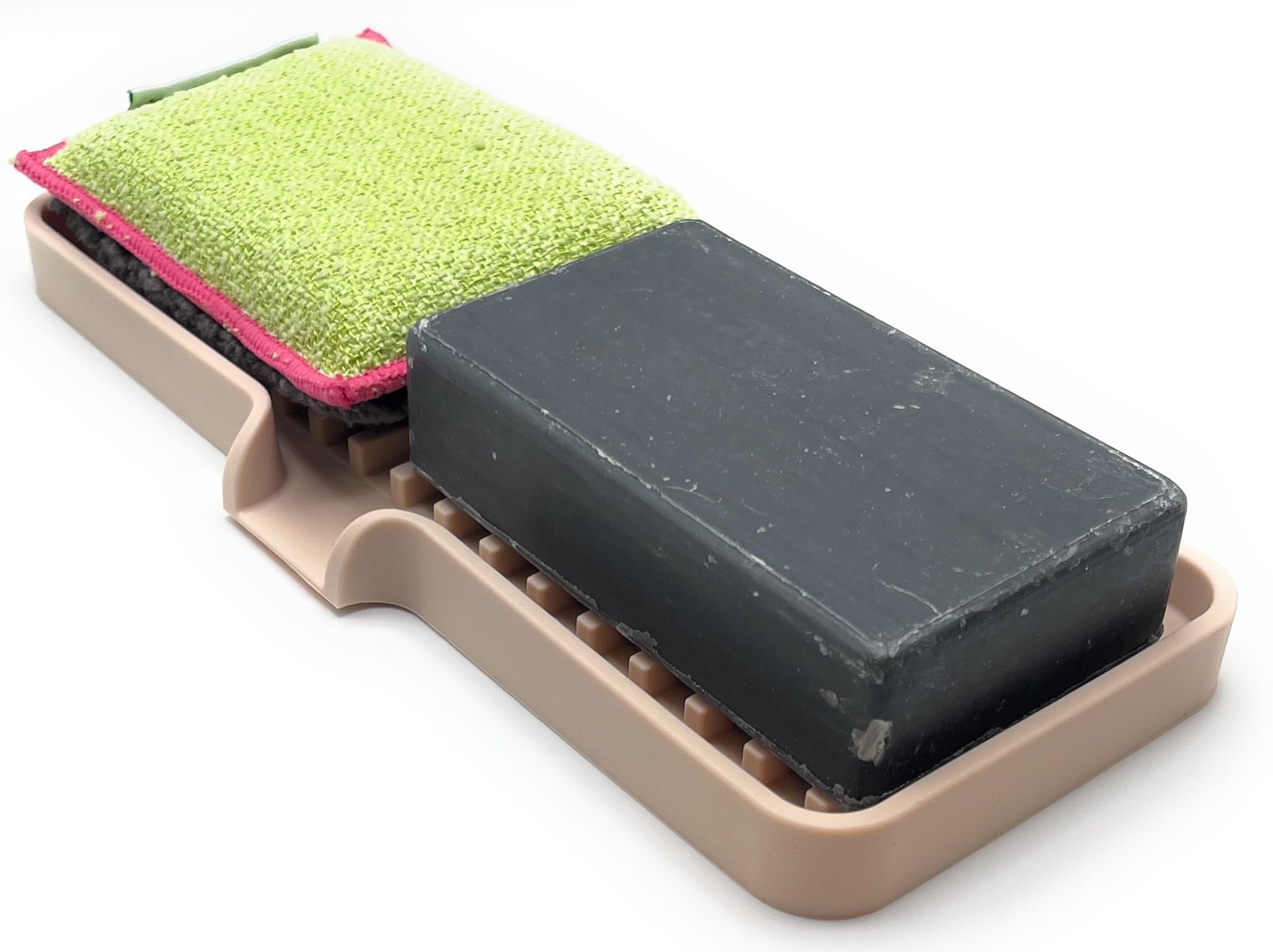 Silicone Soap Dish Tray and Sponge Holder with Drain Chute
