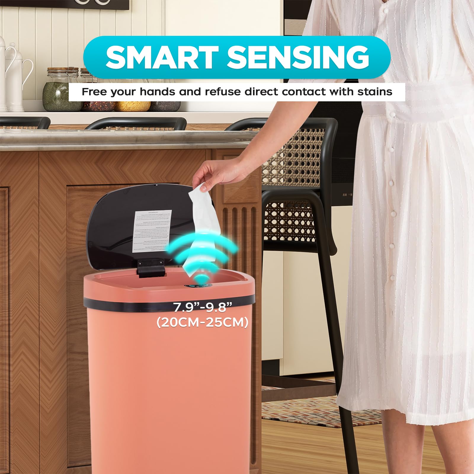 Automatic Motion Sensor Bathroom Trash Can with Lid