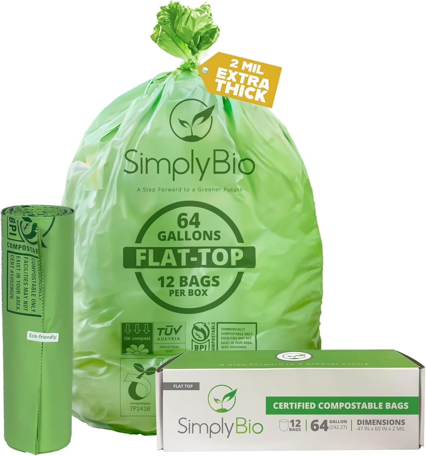 64 Gallon Compostable Trash Bags Flat (12 Count)