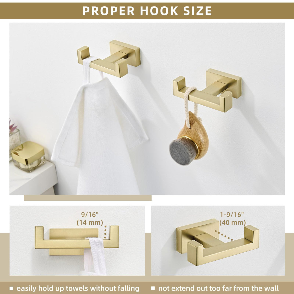 Double Towel Hook Brushed Gold (2 Count)