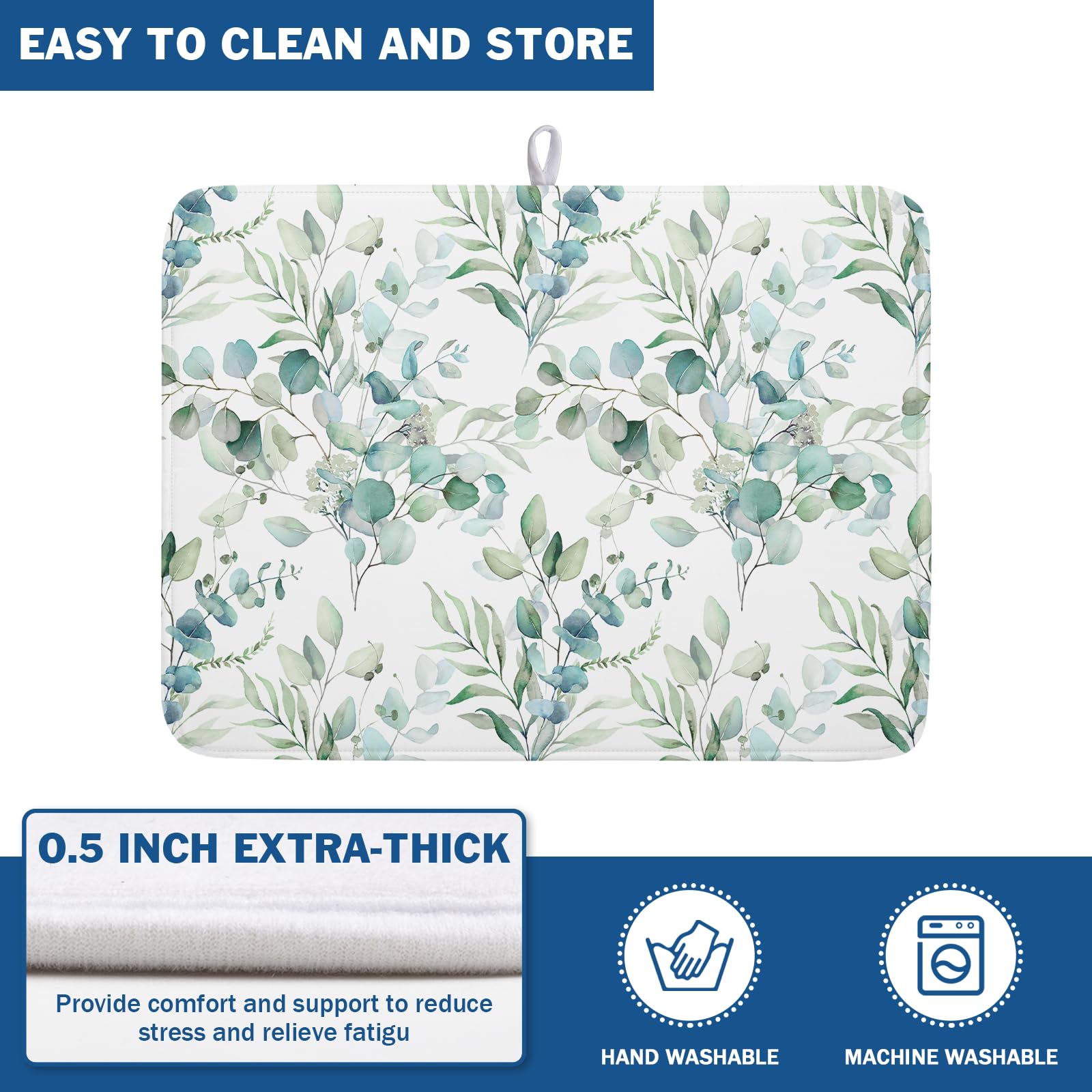 Sage Green Leaves Dish Drying Mats for Kitchen Counter 18x24 Inch