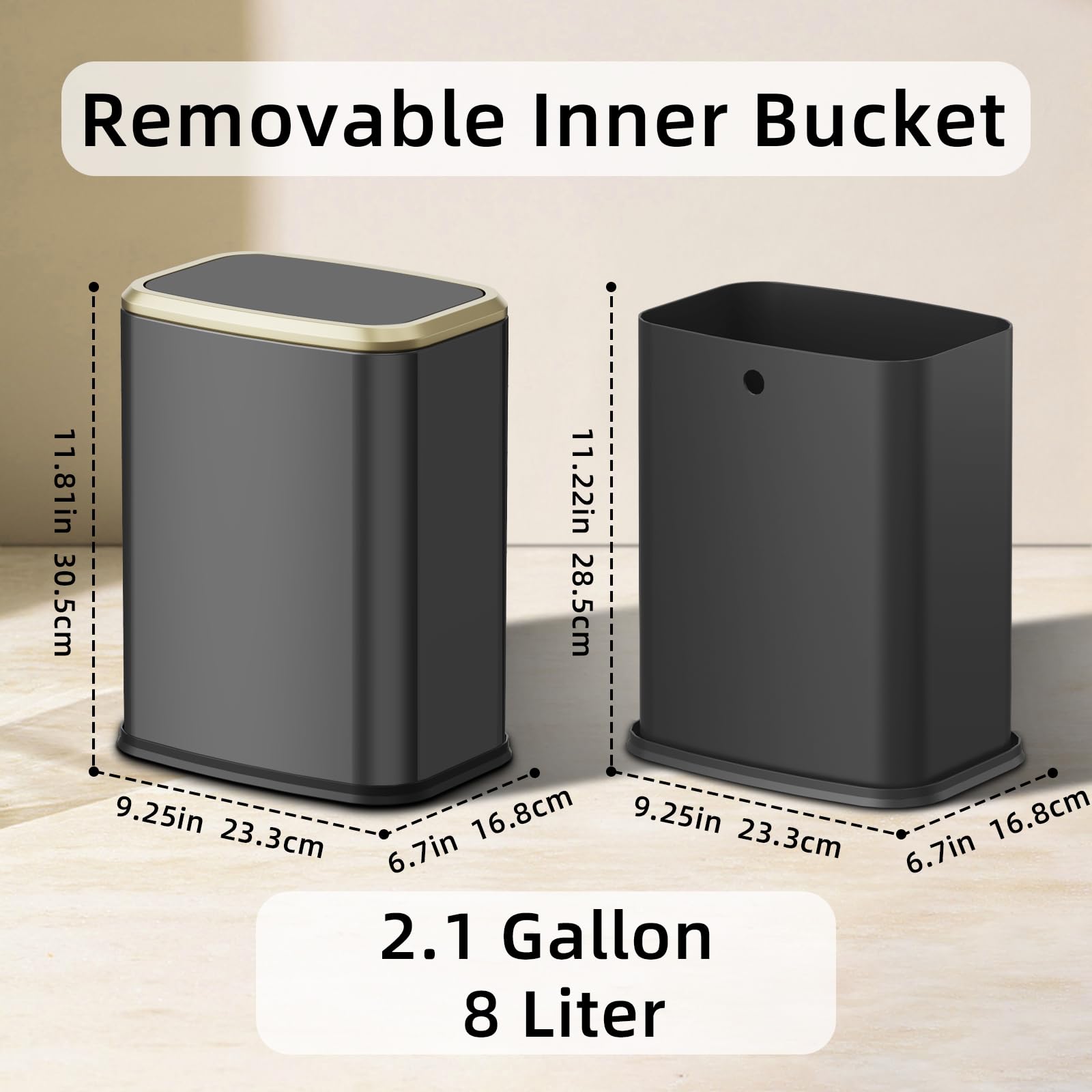 8L 2.1 Gal Small Bathroom Trash Can with Lid (60 Count)