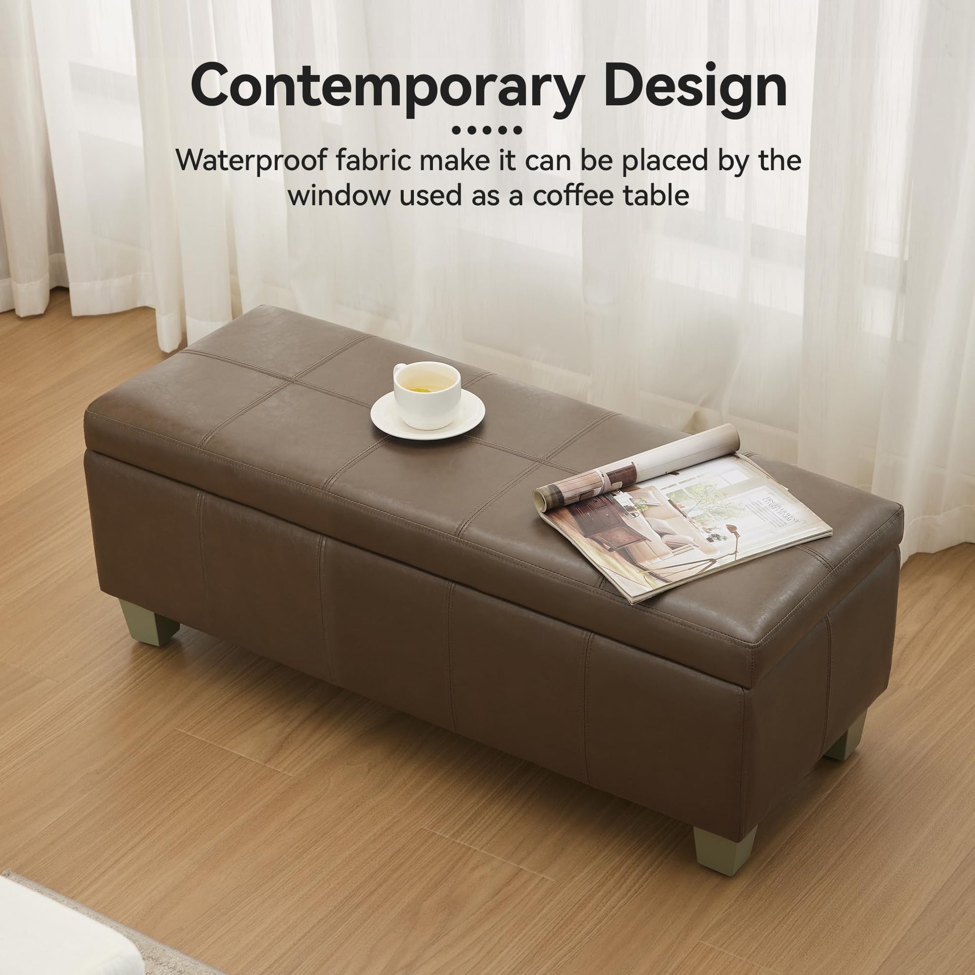 41" Faux Leather Storage Ottoman