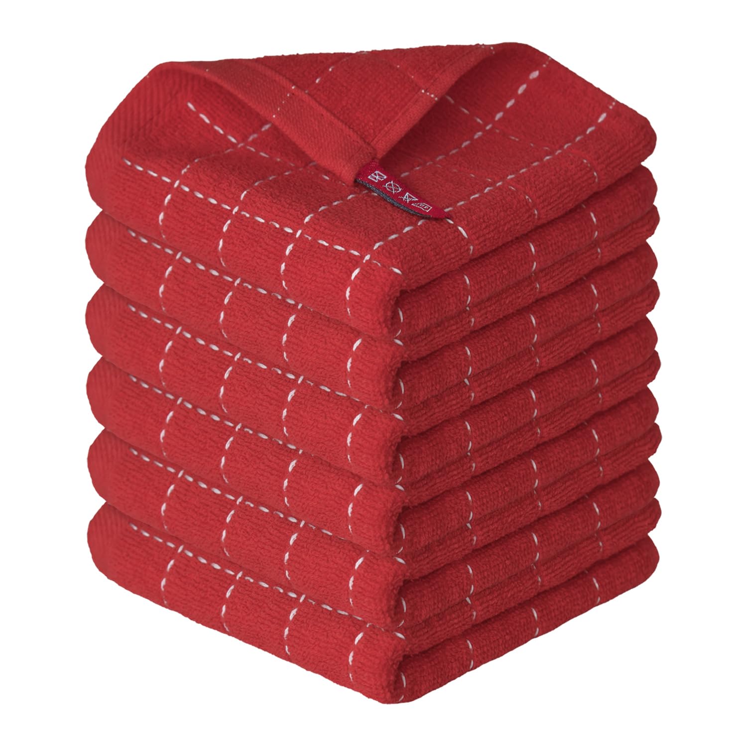 Checkered Designed Cotton Red Terry Kitchen Dish Cloths (6 Count)