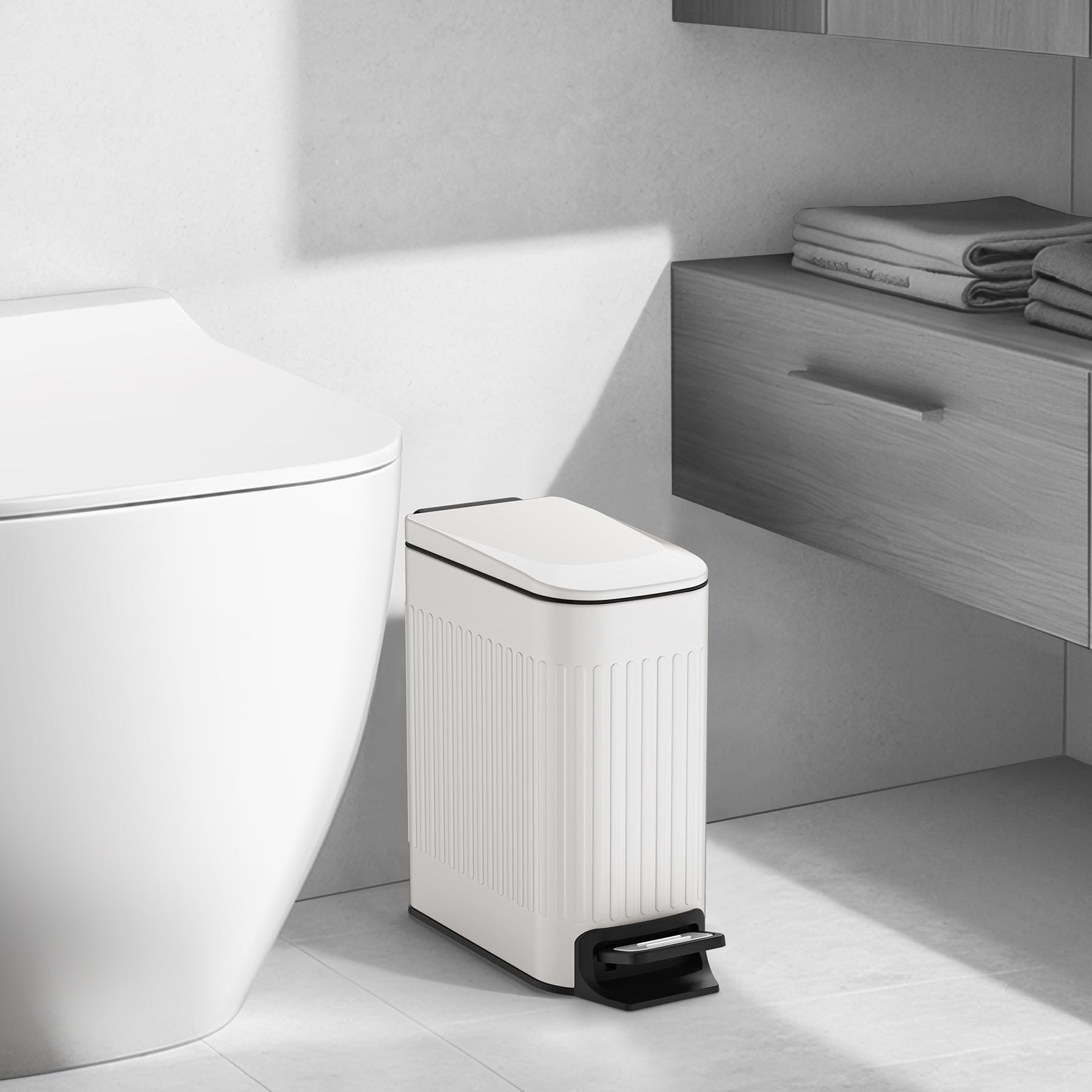 Slim Bathroom Trash Can with Lid Soft Close
