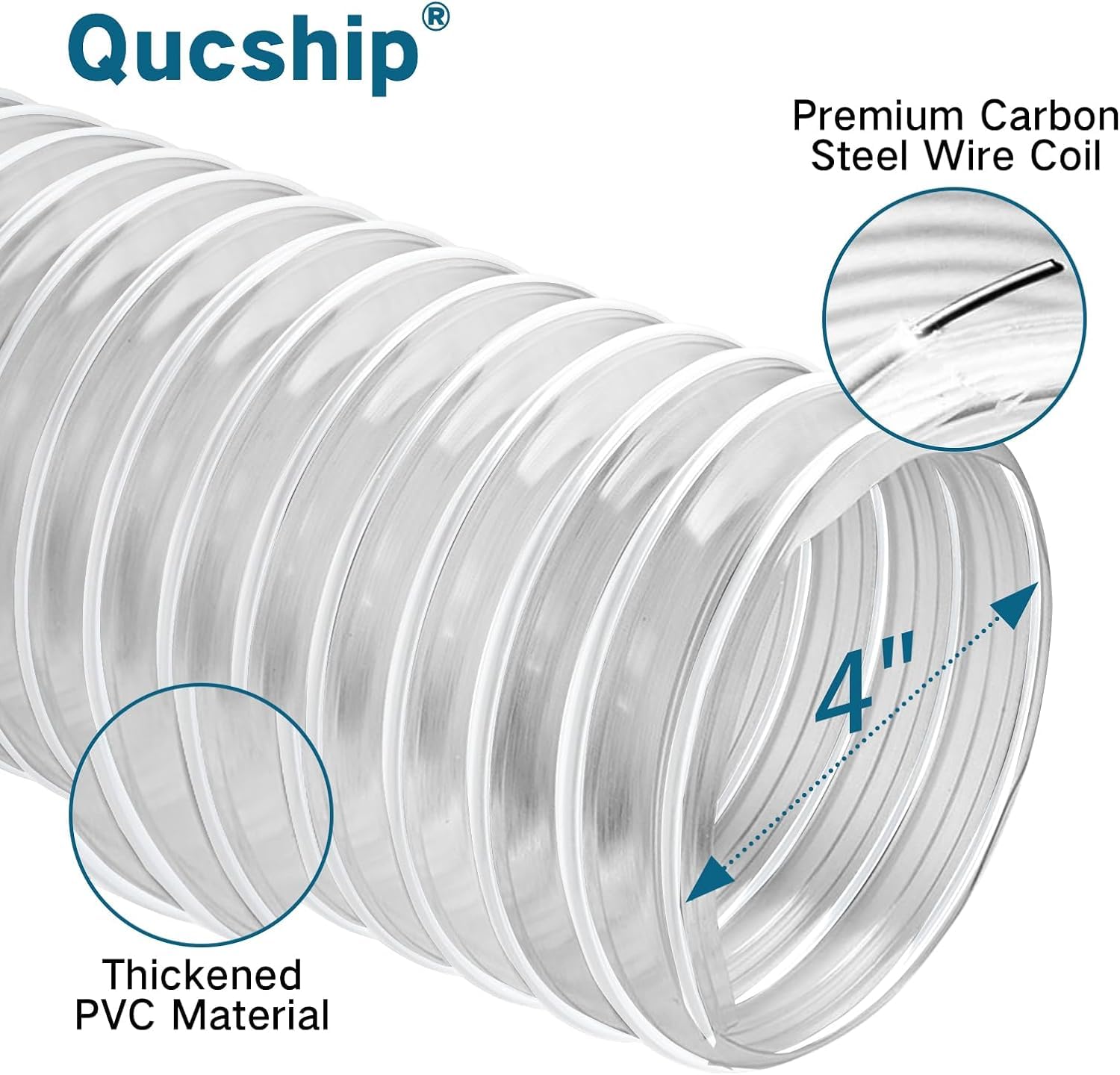 4"x10' PVC Dust Collection Hose with 4 Stainless Clamps for Woodworking