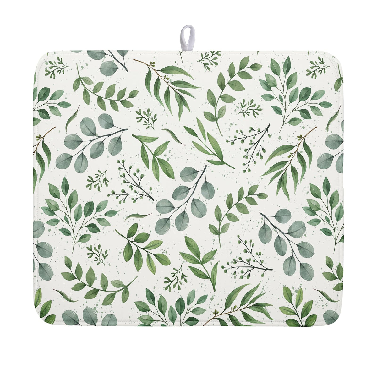 Sage Green Dish Drying Mat 16x18 In Absorbent Reversible Eucalyptus Leaves Plant Drying Mat Green Plant Dish Drying Rack Mat Spring Summer Themed Dish Drainer Mat for Kitchen Counter Coffee Bar